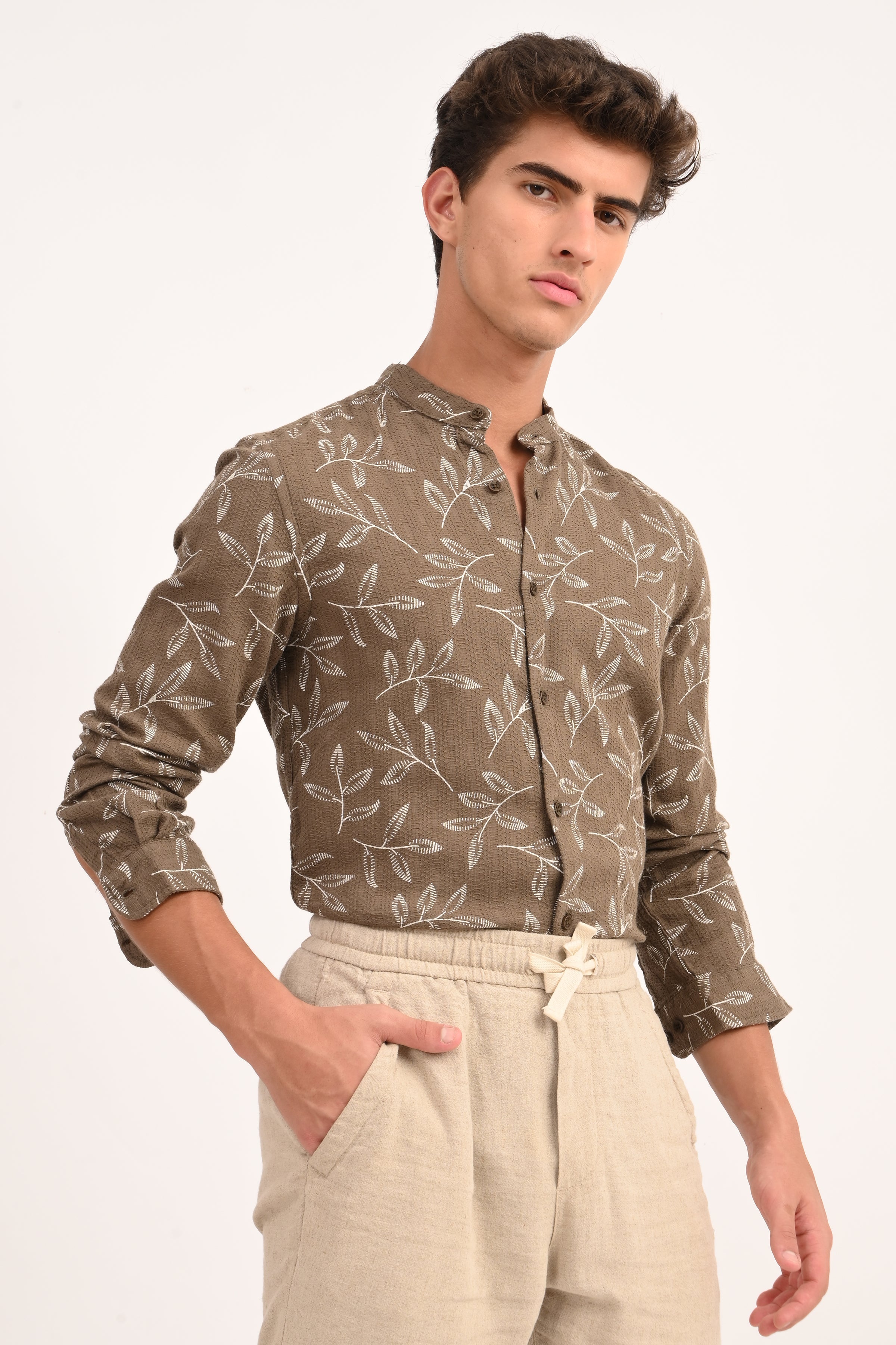 Mens Sweden Sand Dobby Printed Shirt