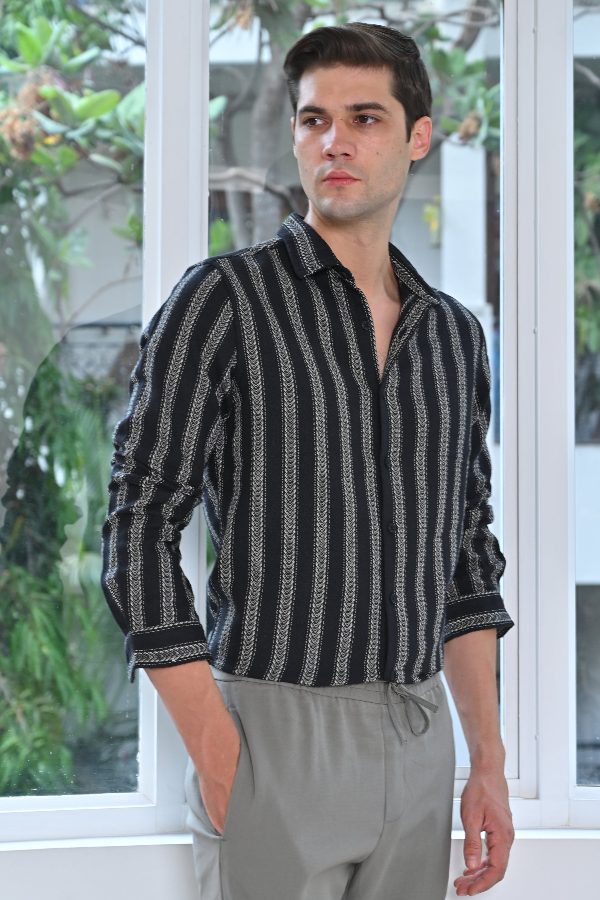 Men Structured Striped Shirt