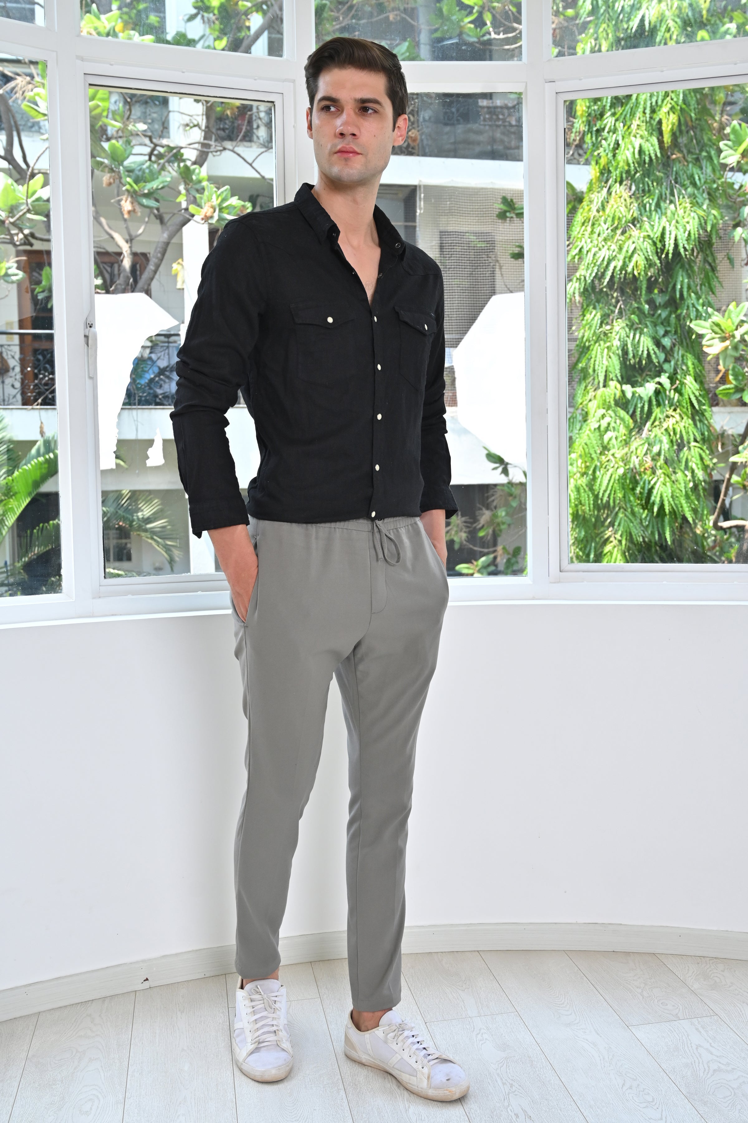 Men Pixel Linen Cotton Shirt Black