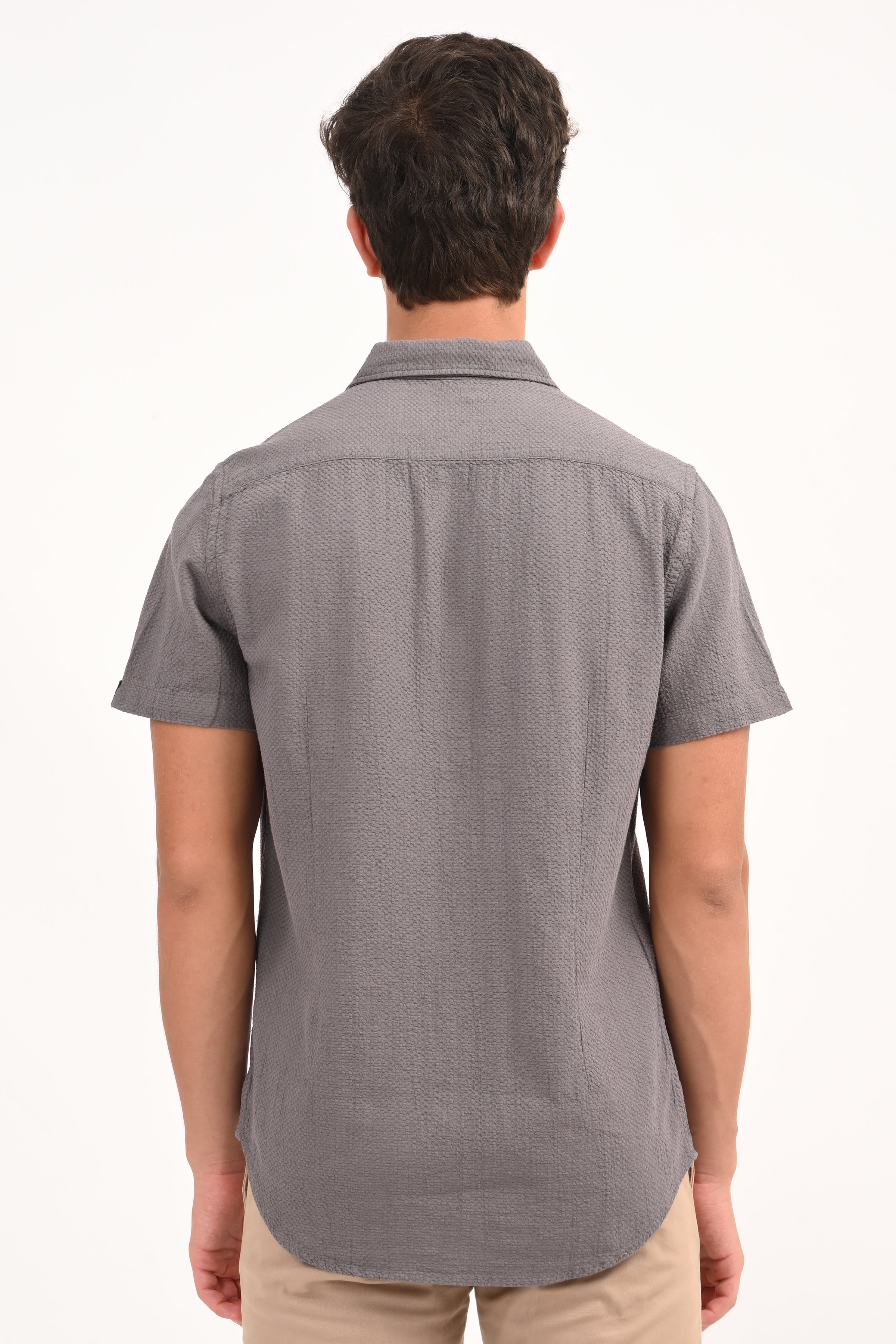 Mens Peggy Grey Solid Dobby Shirt