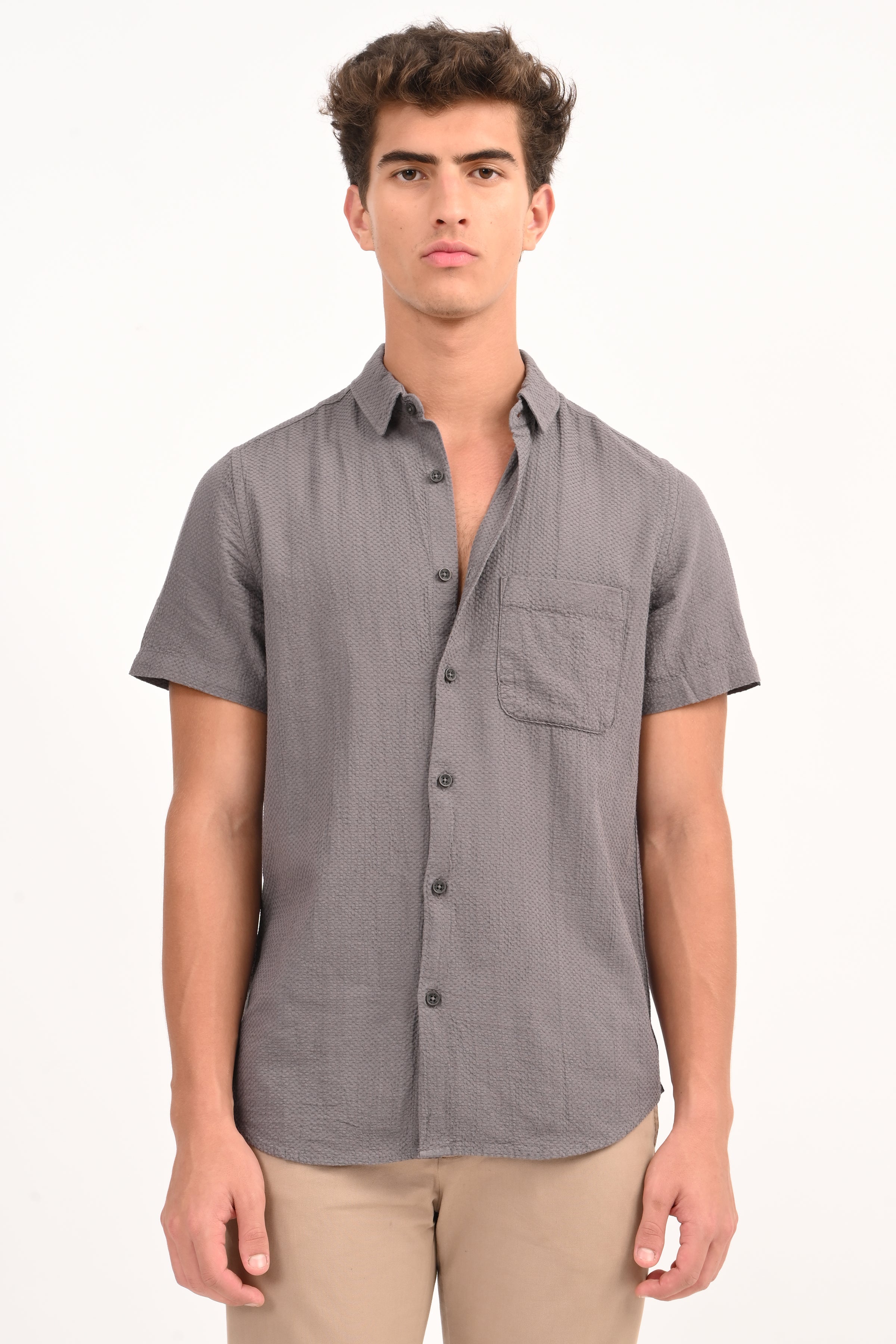 Mens Peggy Grey Solid Dobby Shirt