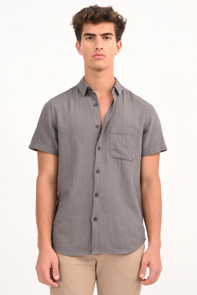 Mens Peggy Grey Solid Dobby Shirt