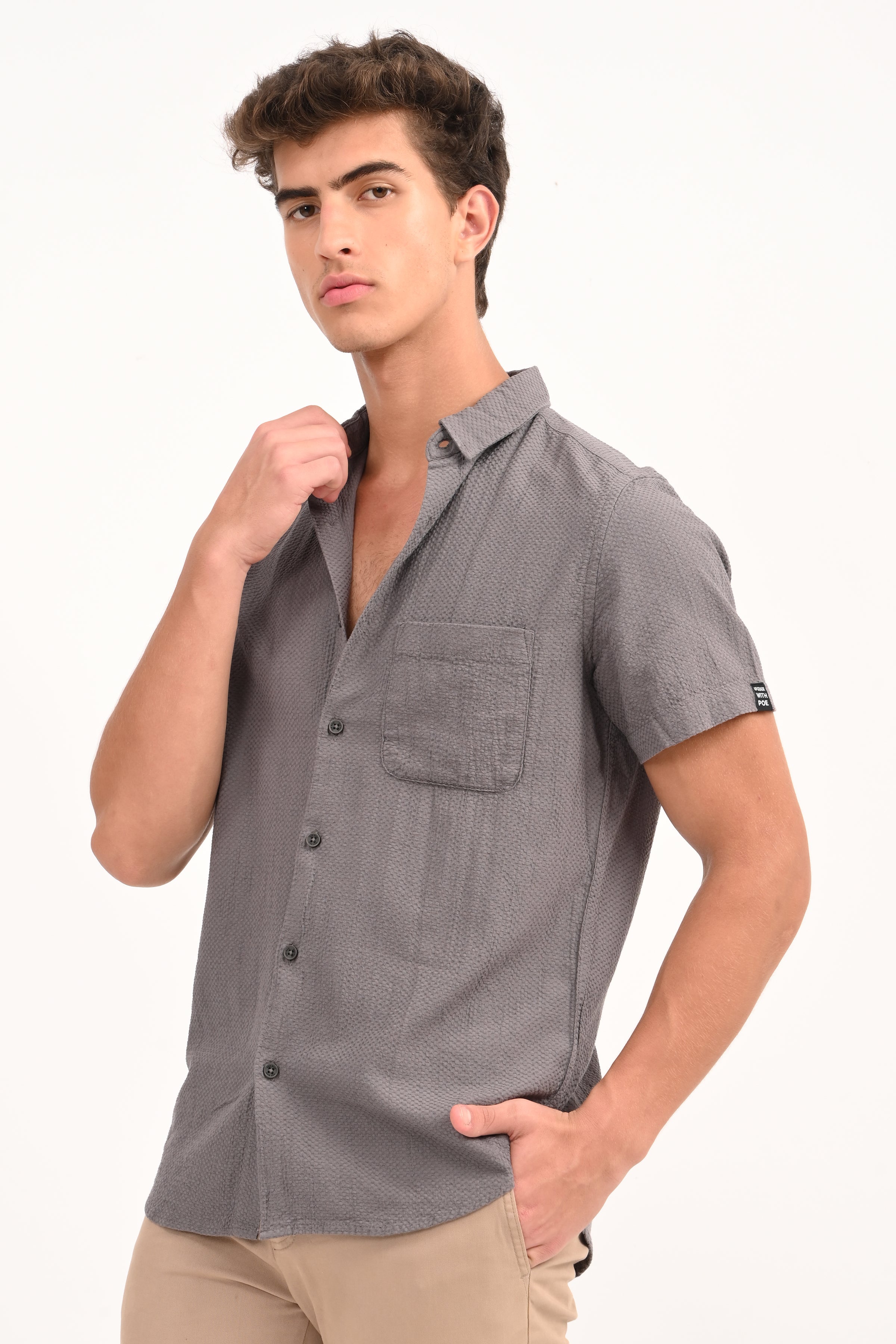 Mens Peggy Grey Solid Dobby Shirt