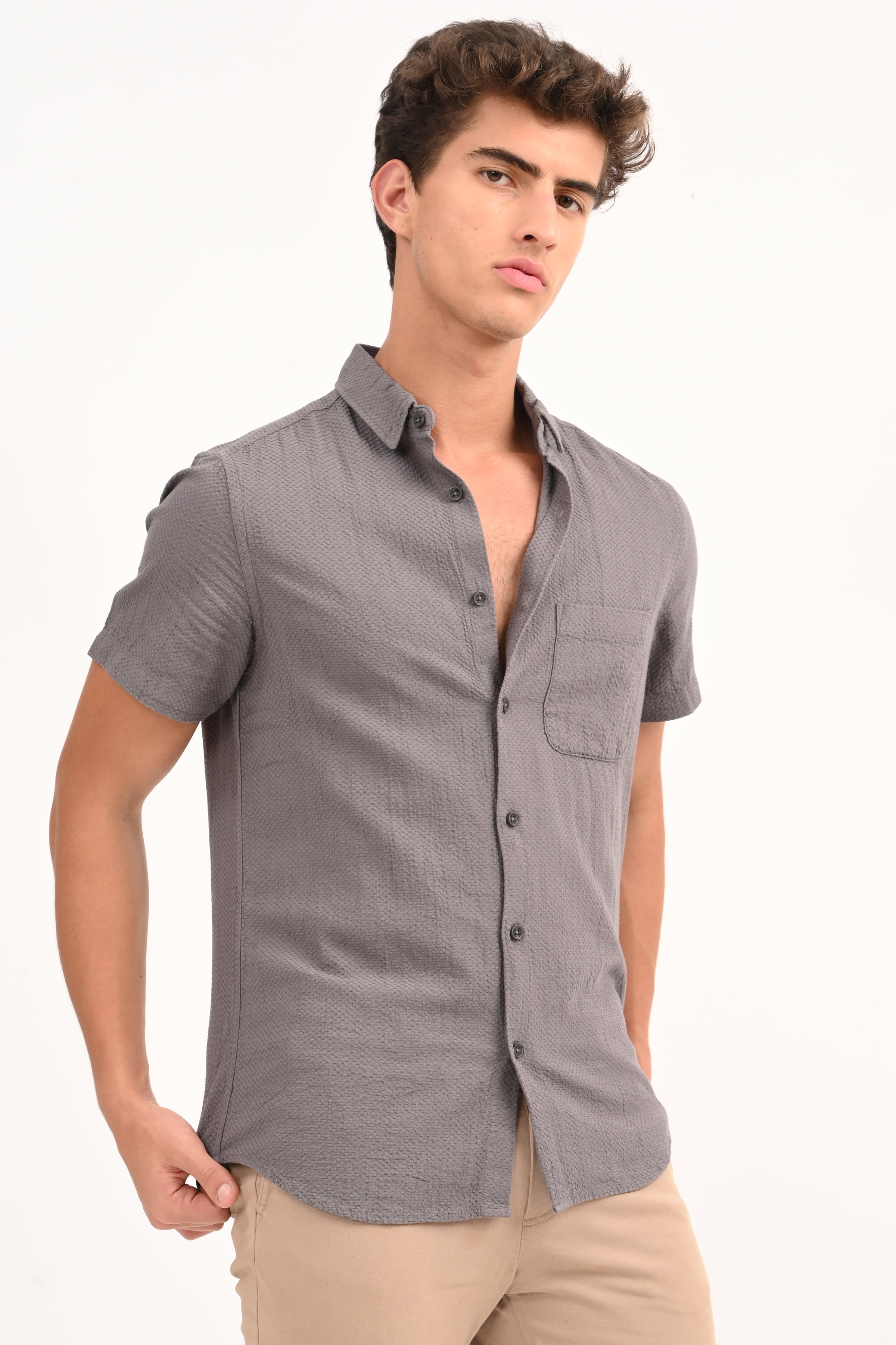 Mens Peggy Grey Solid Dobby Shirt