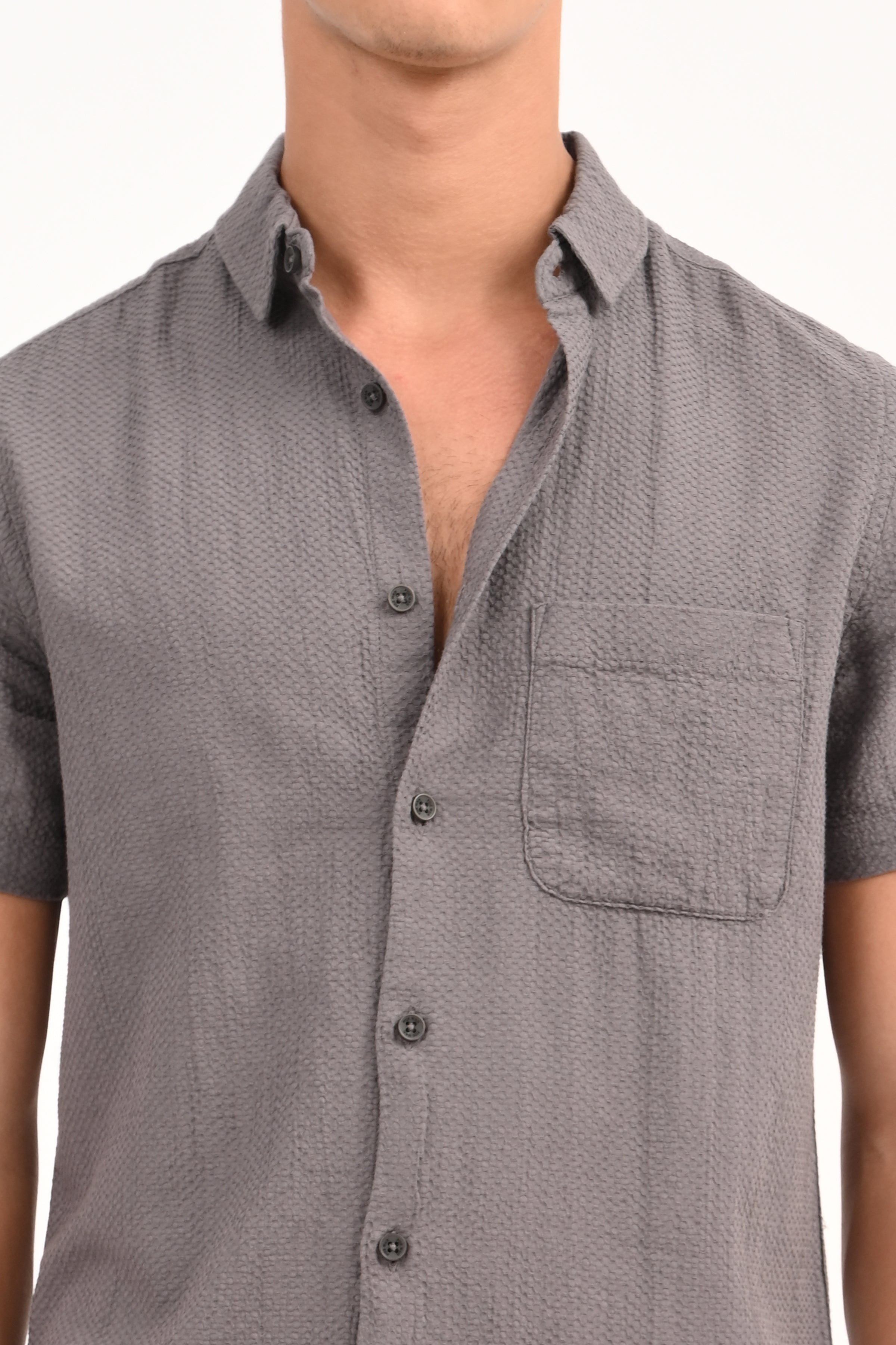 Mens Peggy Grey Solid Dobby Shirt