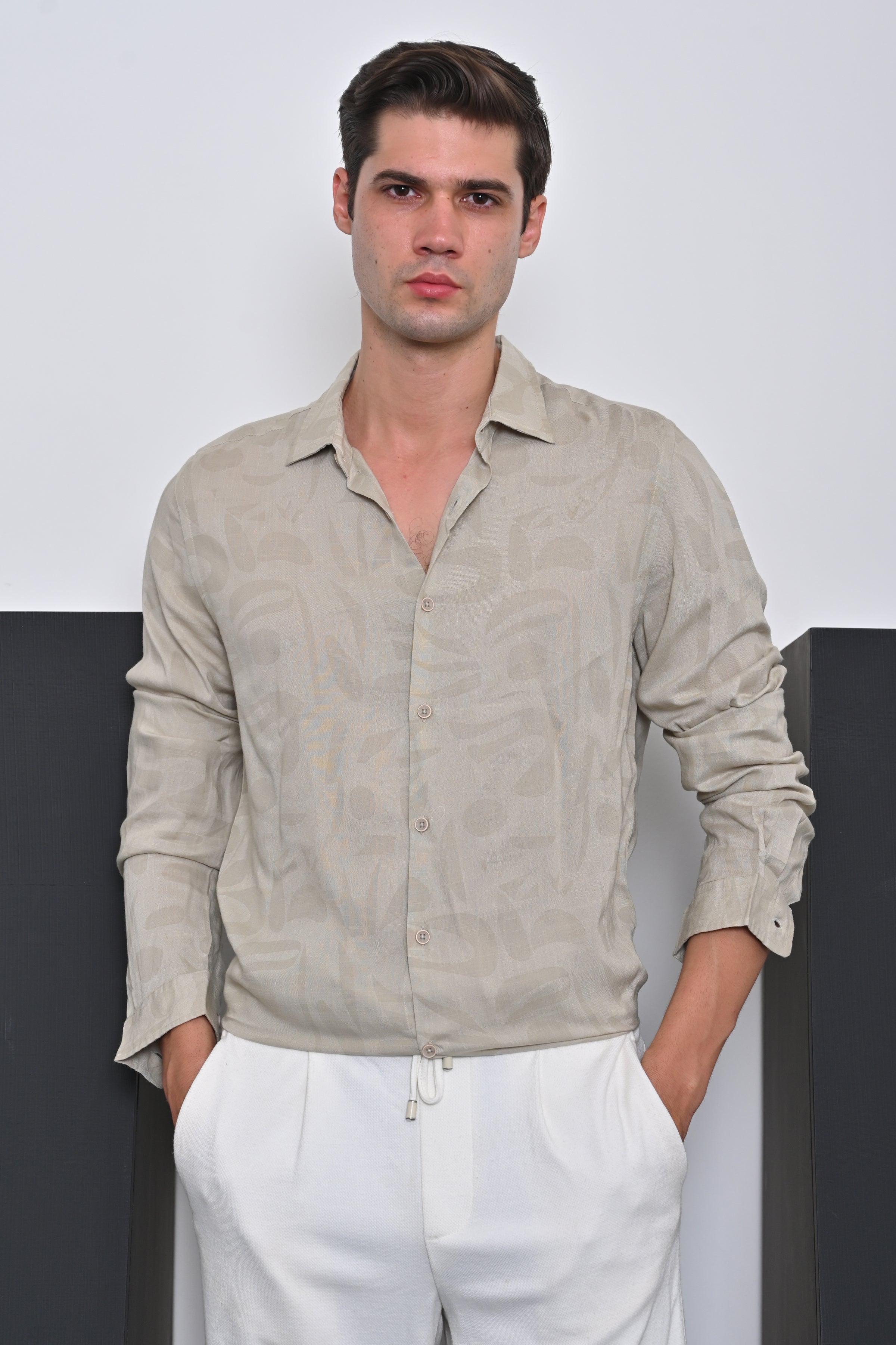 Men Viscose Linen Printed Shirt