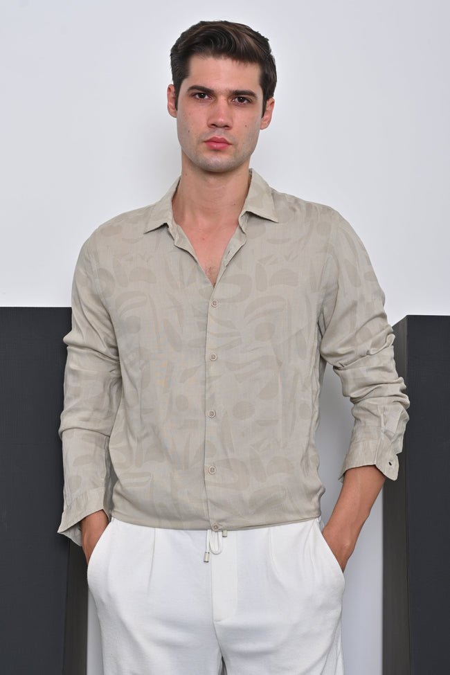 Men Viscose Linen Printed Shirt