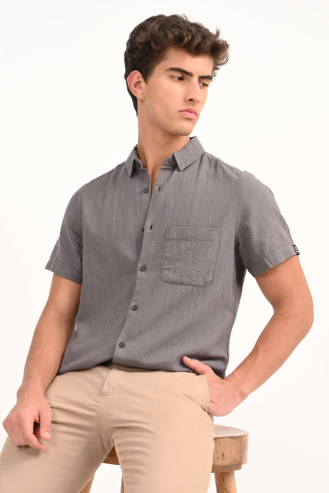 Mens Peggy Grey Solid Dobby Shirt