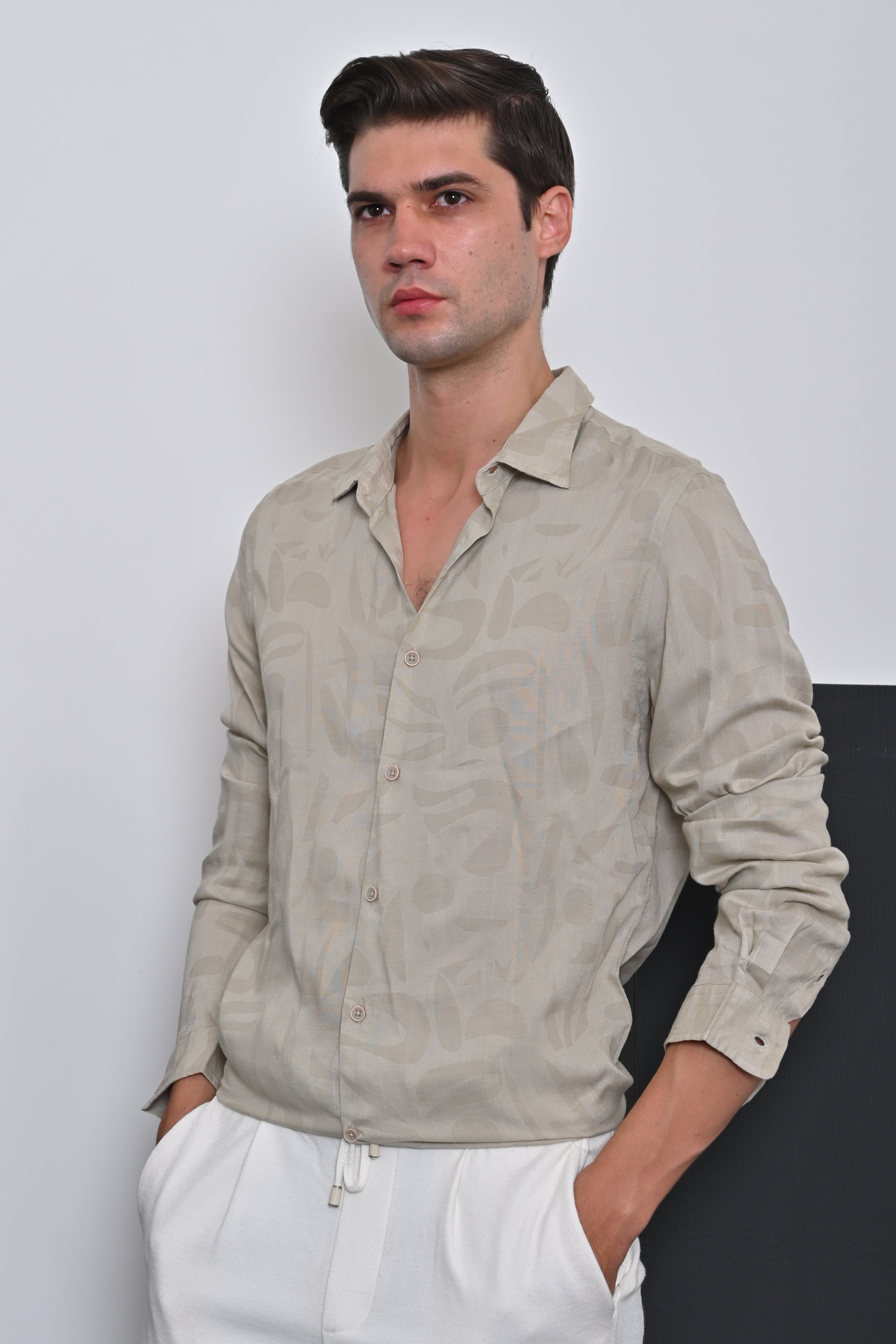 Men Viscose Linen Printed Shirt