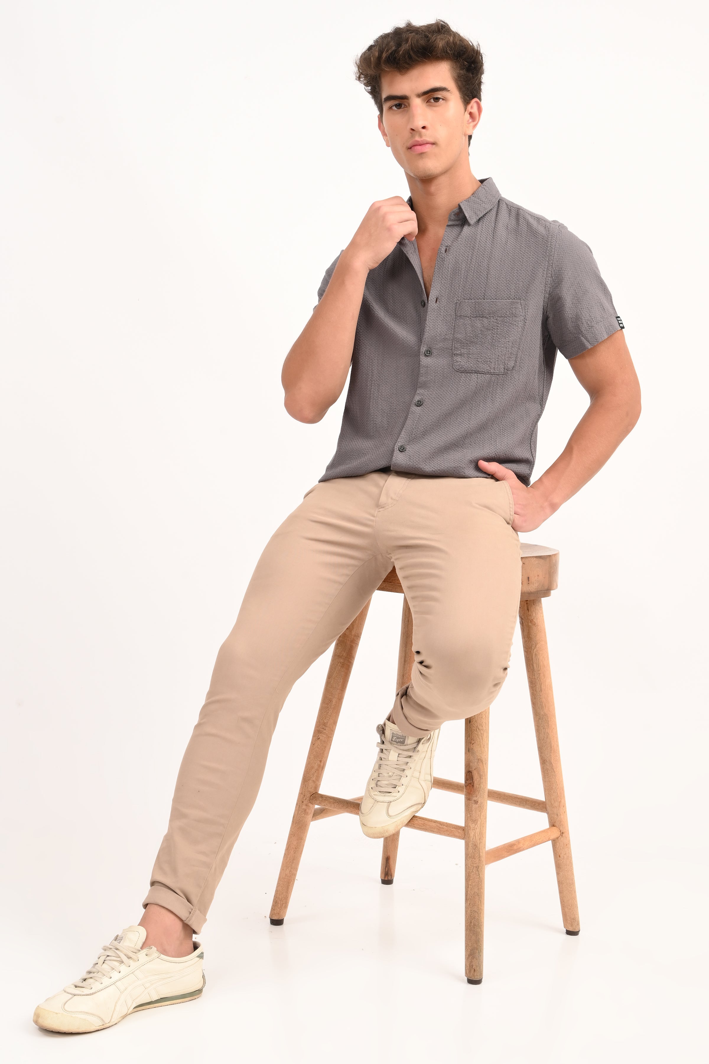 Mens Peggy Grey Solid Dobby Shirt