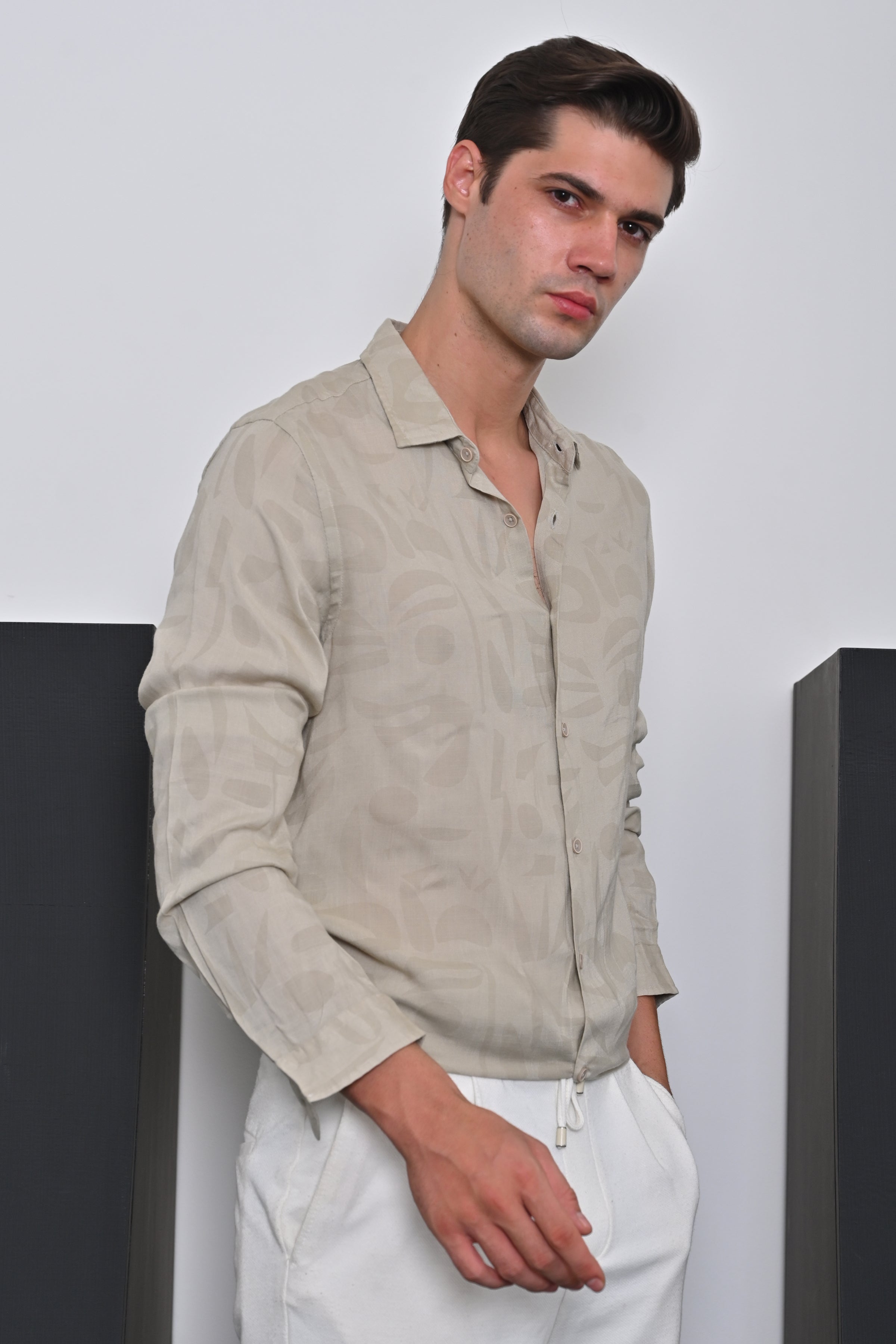 Men Viscose Linen Printed Shirt