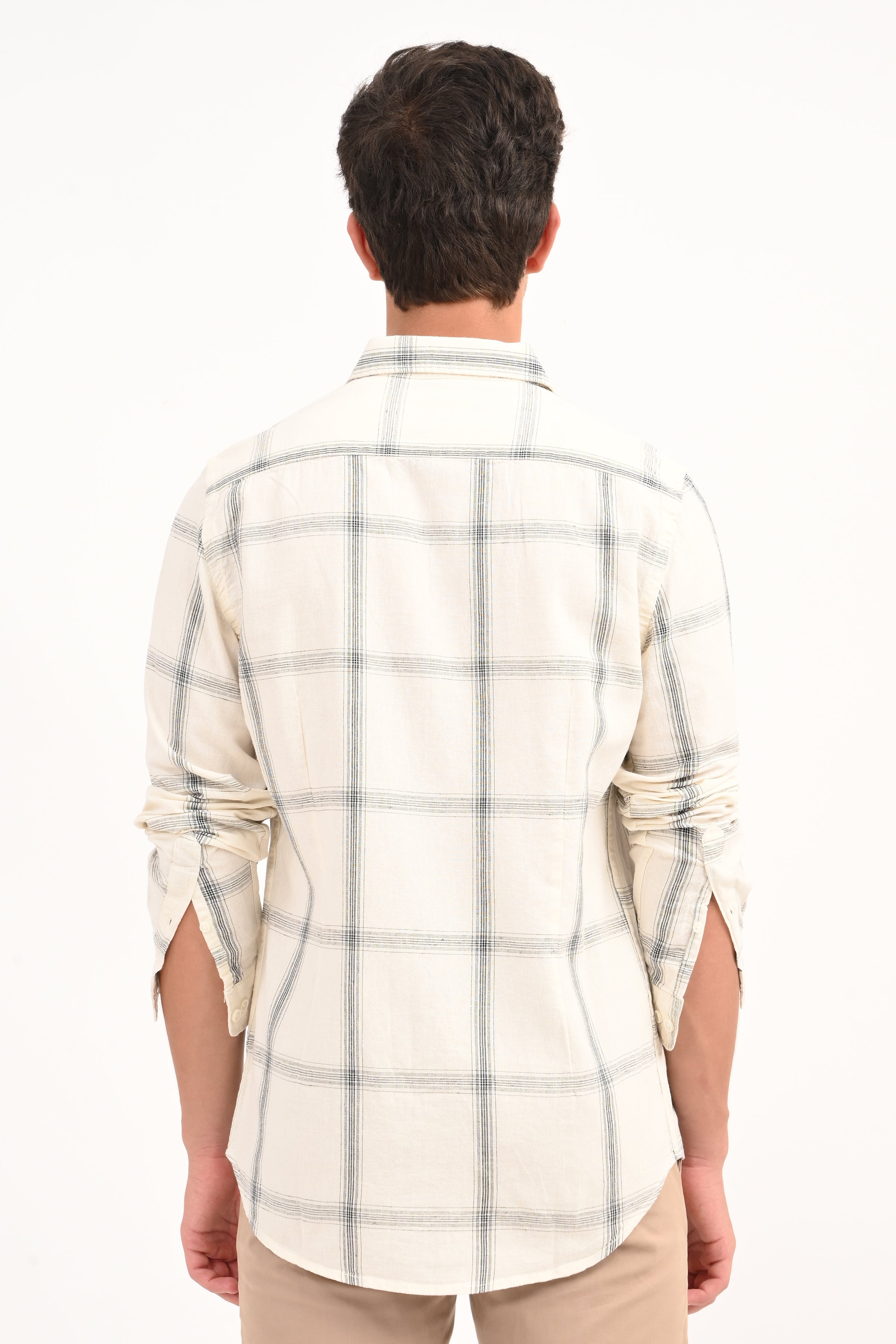Men Cotton Linen Check Shirt