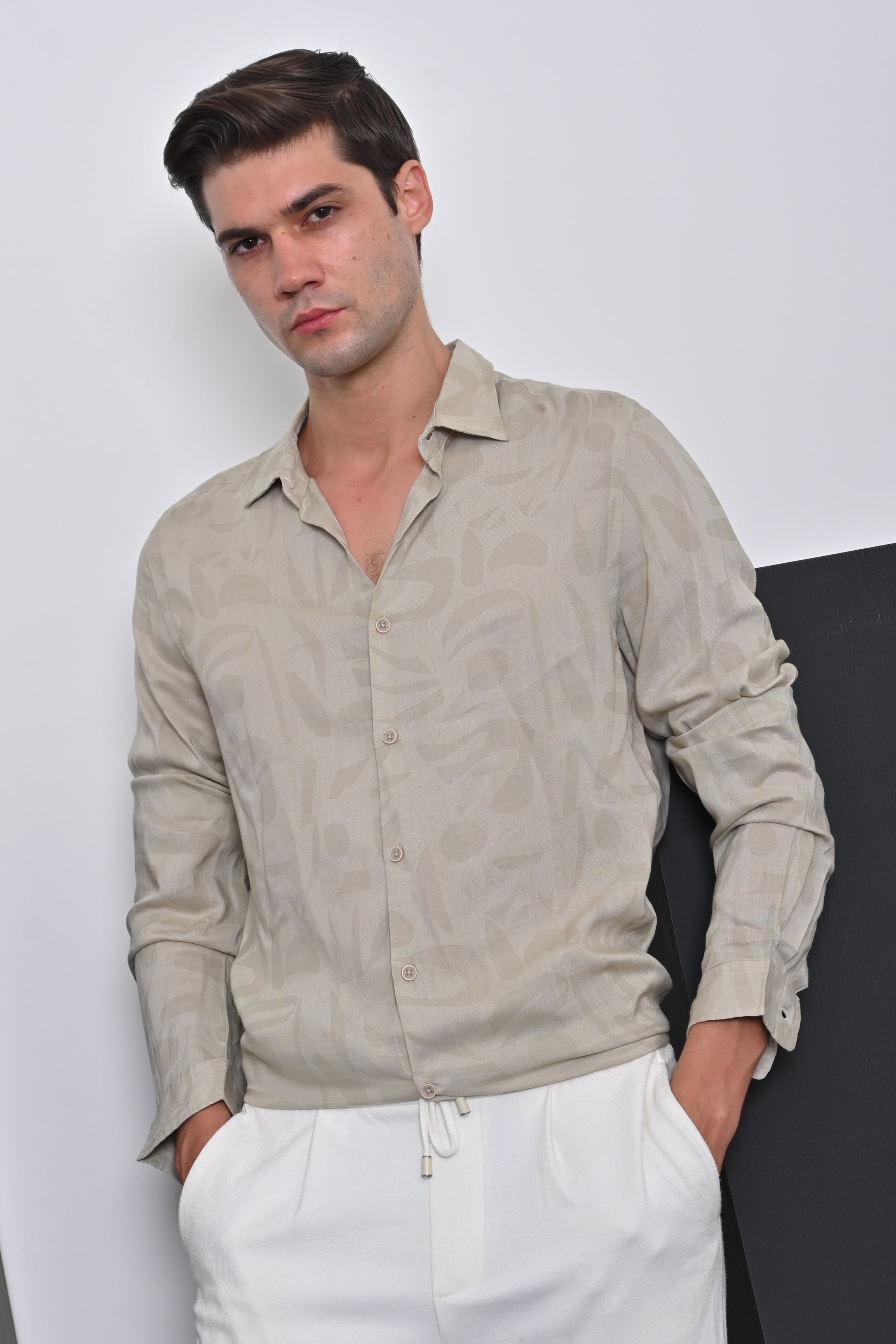 Men Viscose Linen Printed Shirt