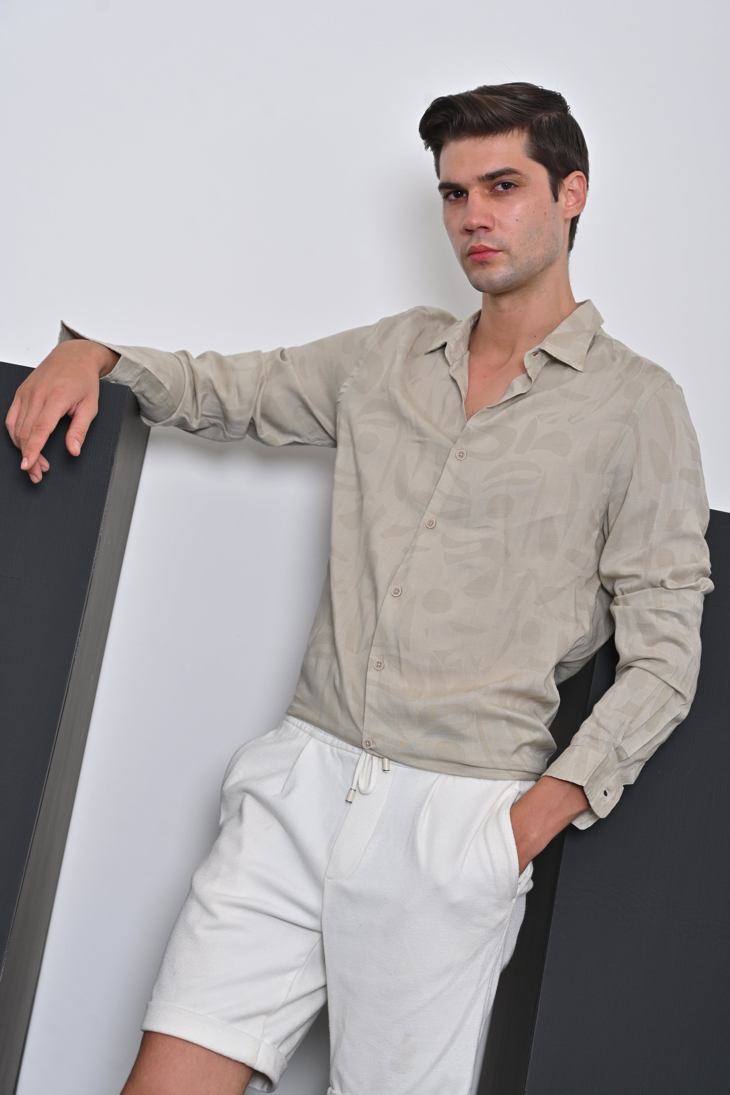 Men Viscose Linen Printed Shirt