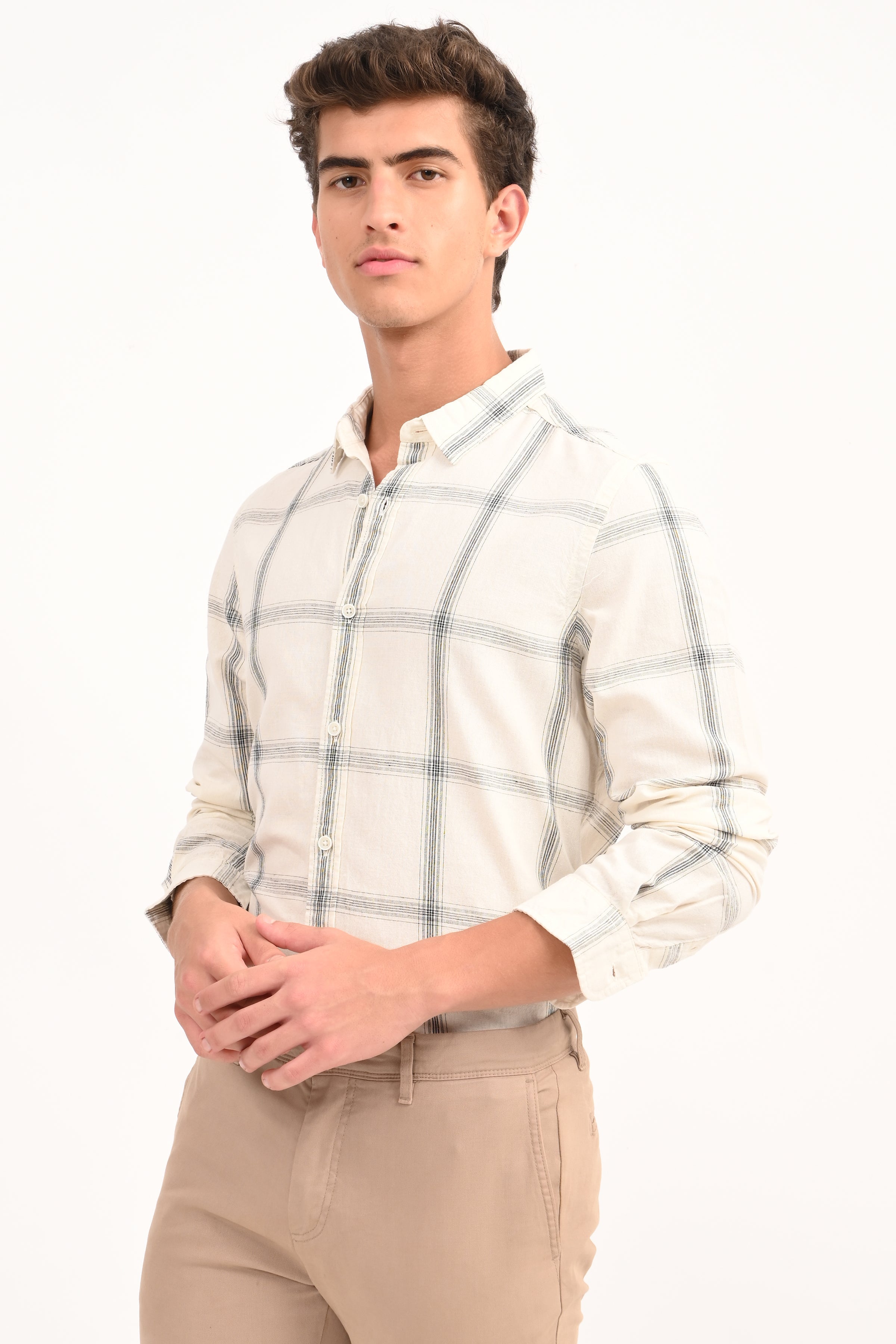 Men Cotton Linen Check Shirt