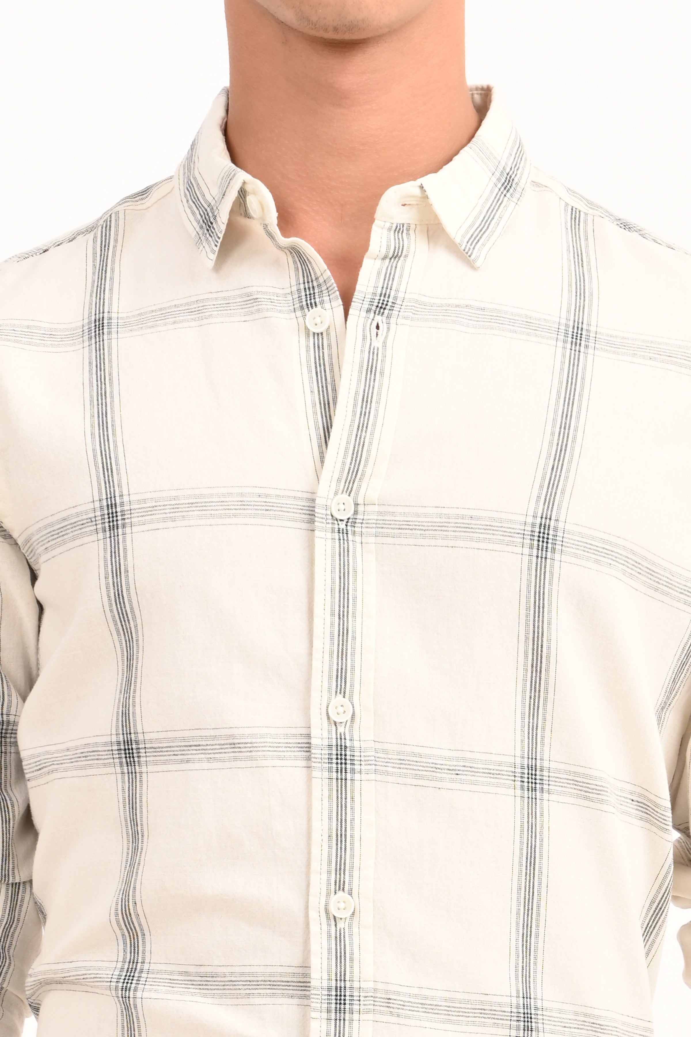 Men Cotton Linen Check Shirt