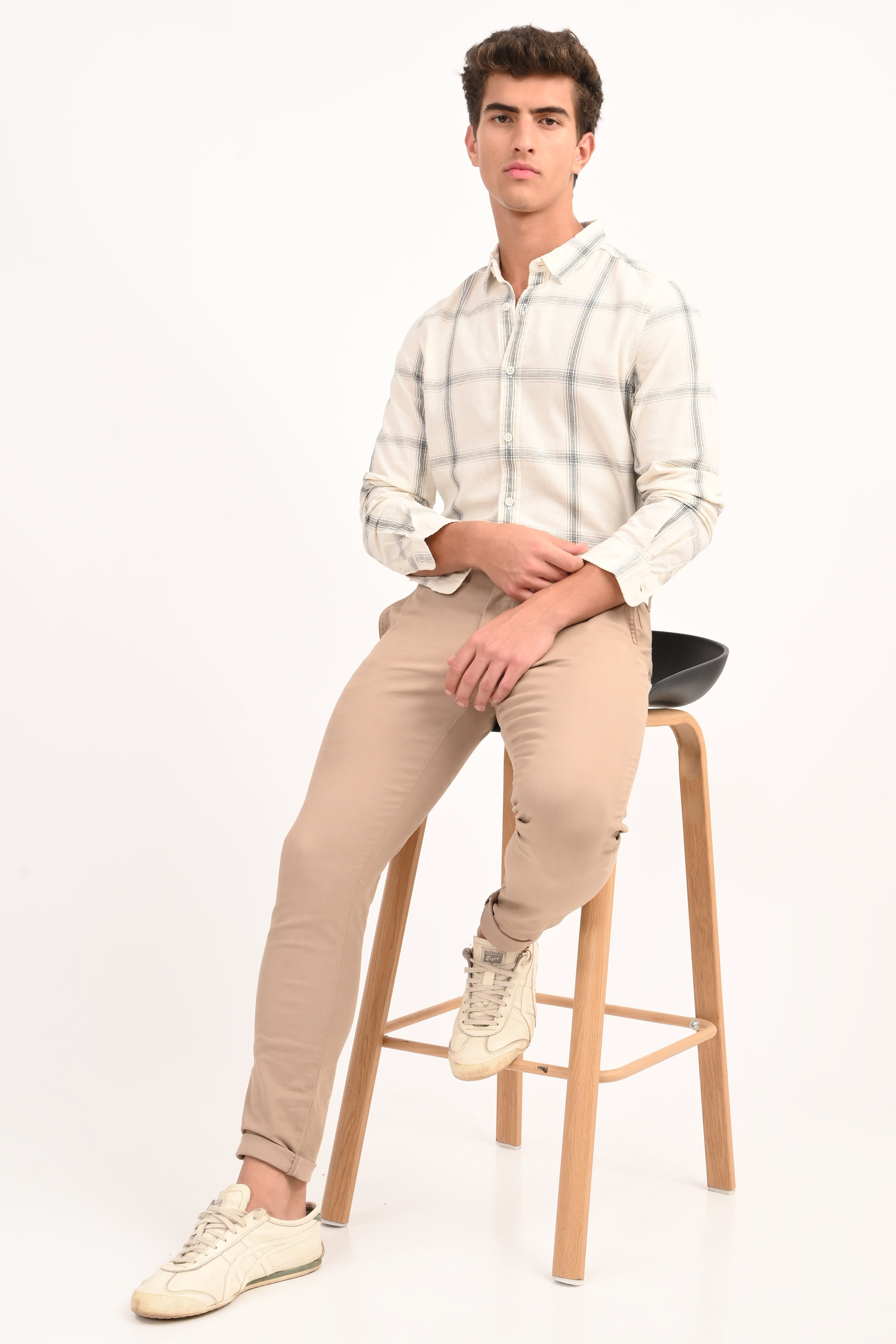 Men Cotton Linen Check Shirt