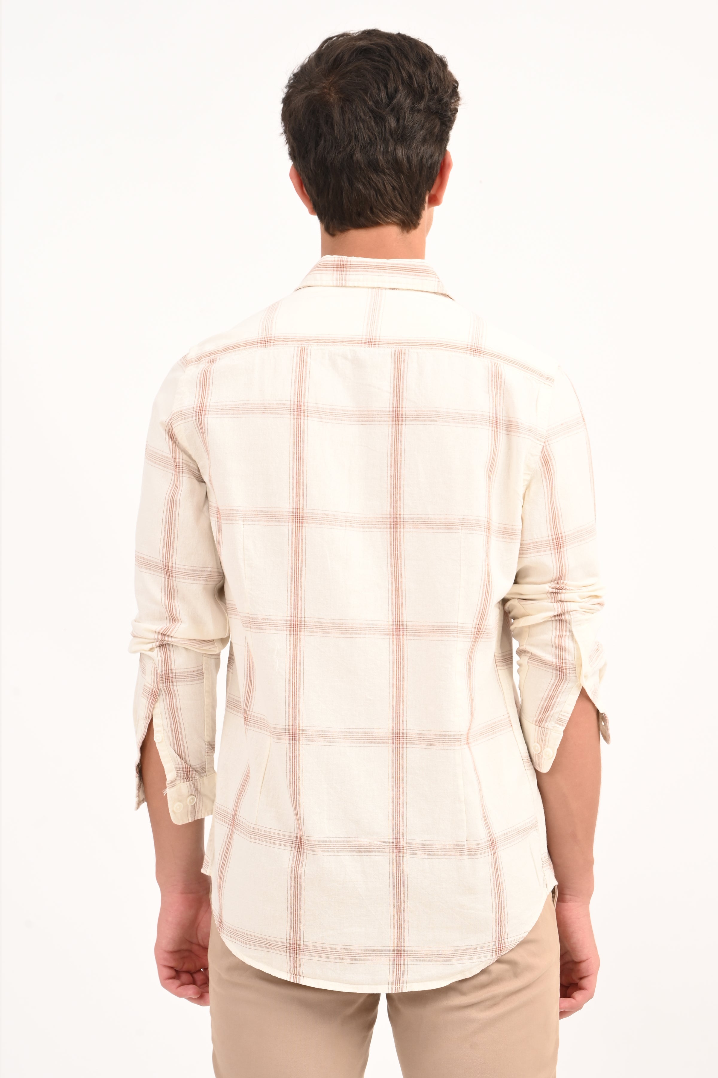 Men Cotton Linen Check Shirt