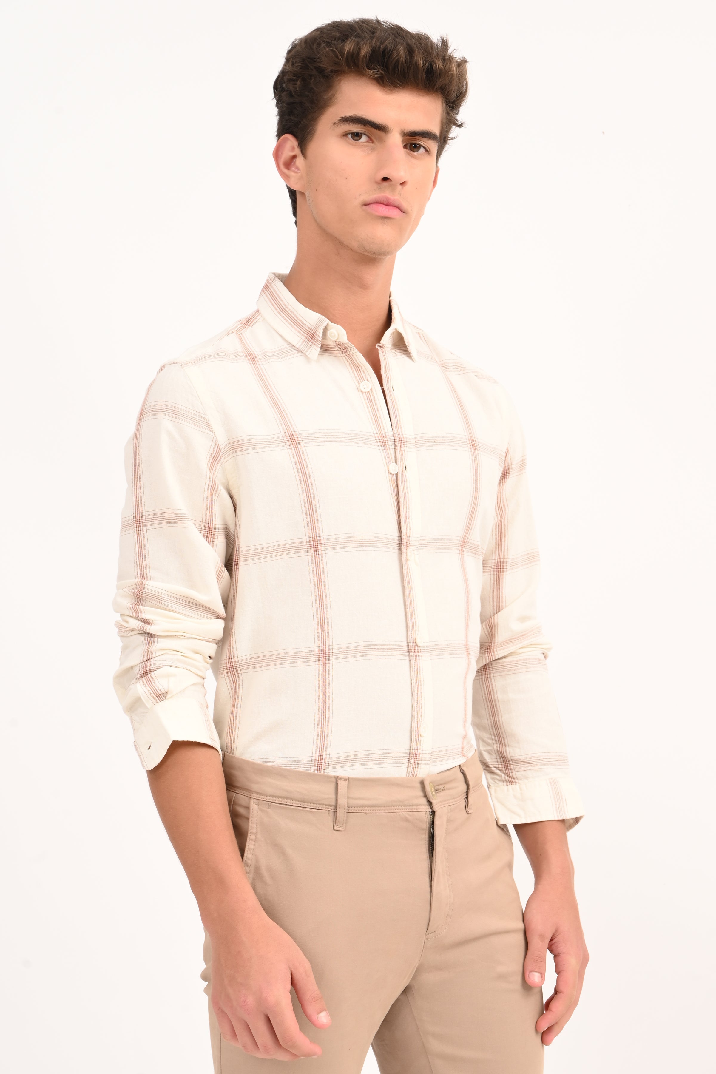 Men Cotton Linen Check Shirt