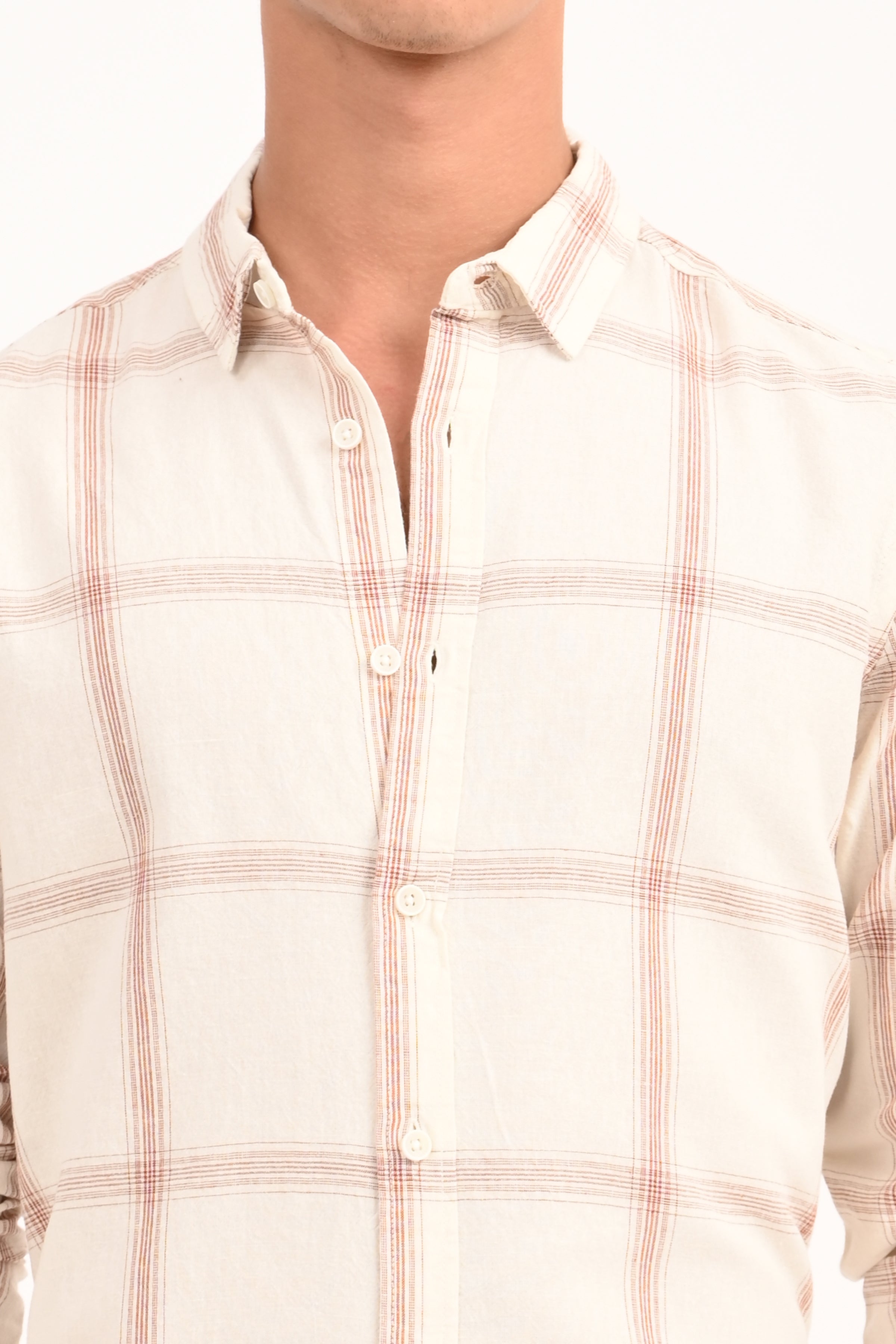 Men Cotton Linen Check Shirt