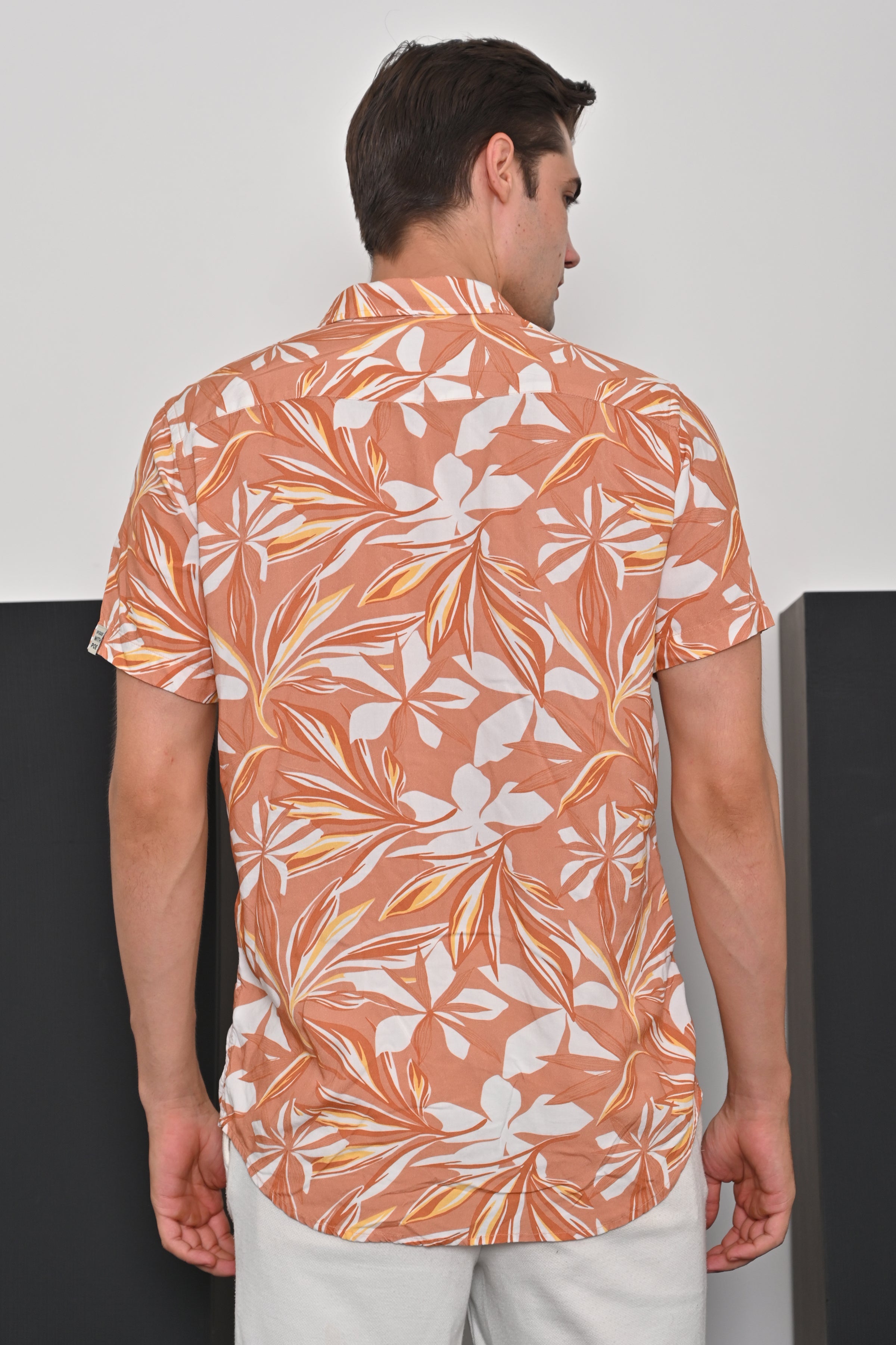 Men Anah Viscose Printed Shirt Orange
