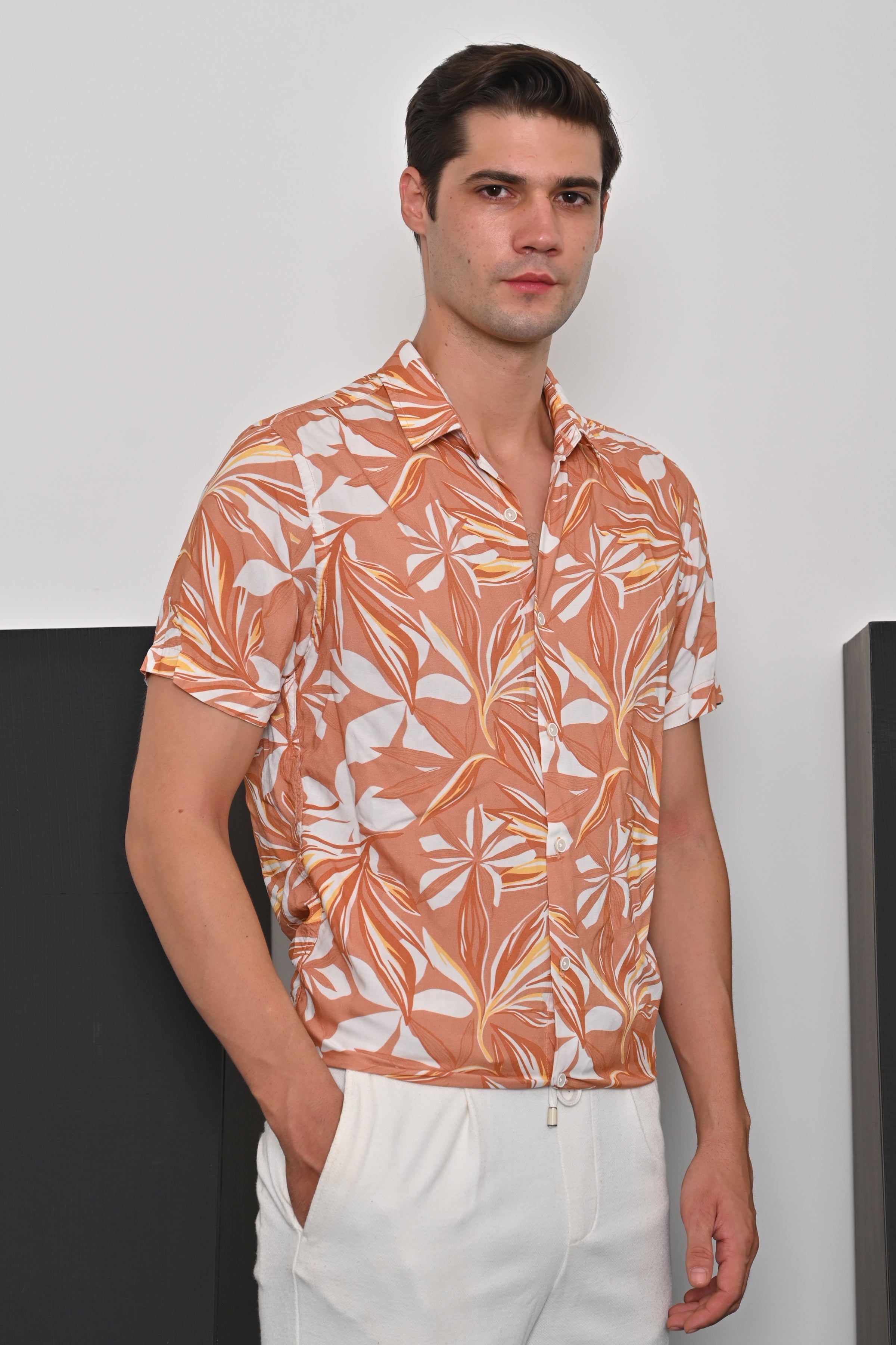 Men Anah Viscose Printed Shirt Orange