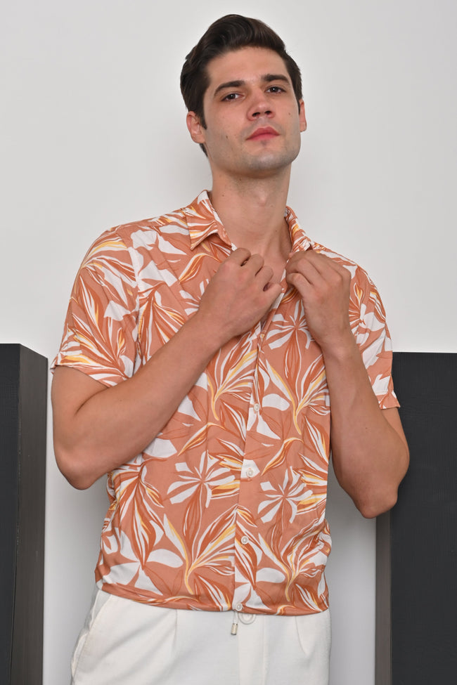Men Anah Viscose Printed Shirt Orange
