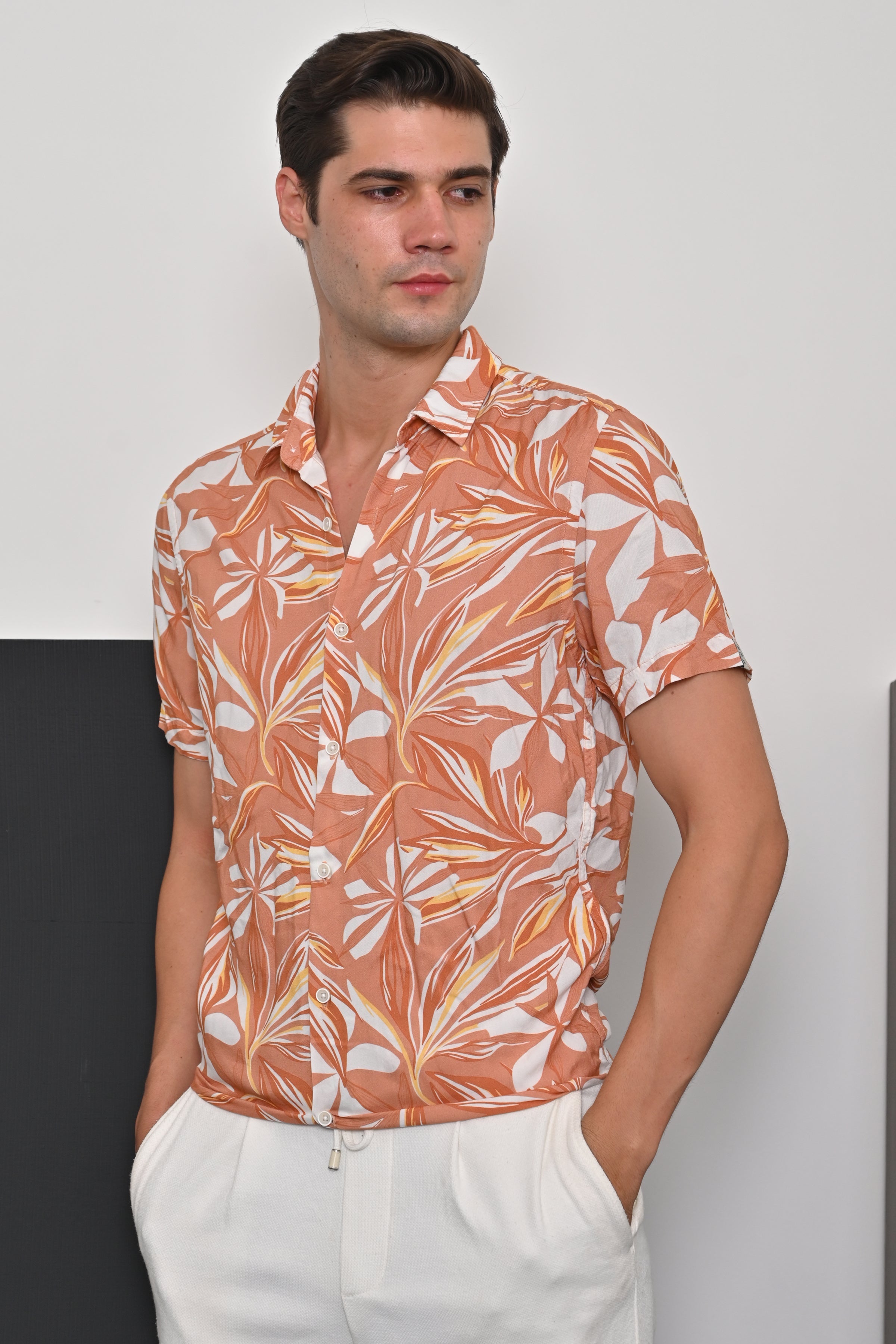 Men Anah Viscose Printed Shirt Orange