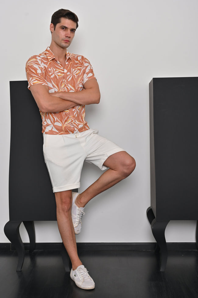 Men Anah Viscose Printed Shirt Orange