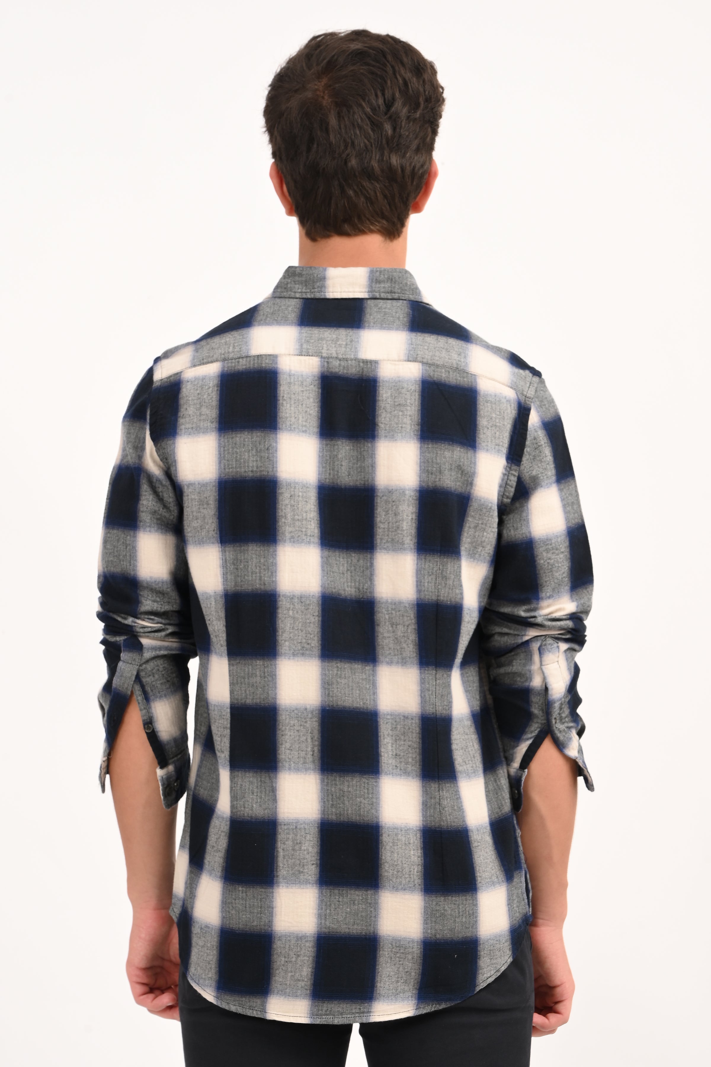 Mens Filipino Navy Flannel Check Shirt