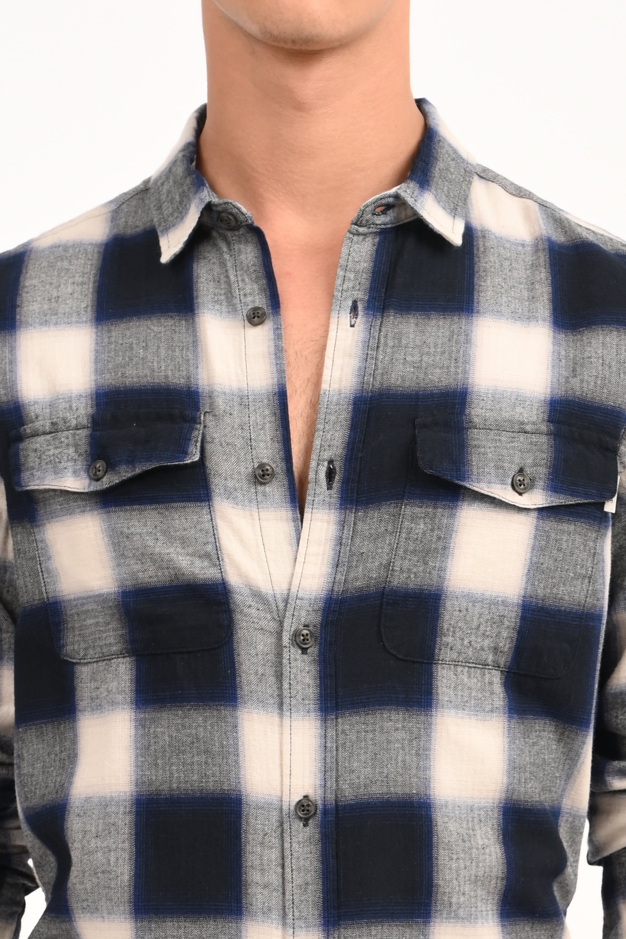 Mens Filipino Navy Flannel Check Shirt