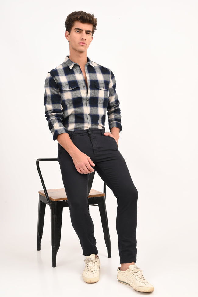 Mens Filipino Navy Flannel Check Shirt