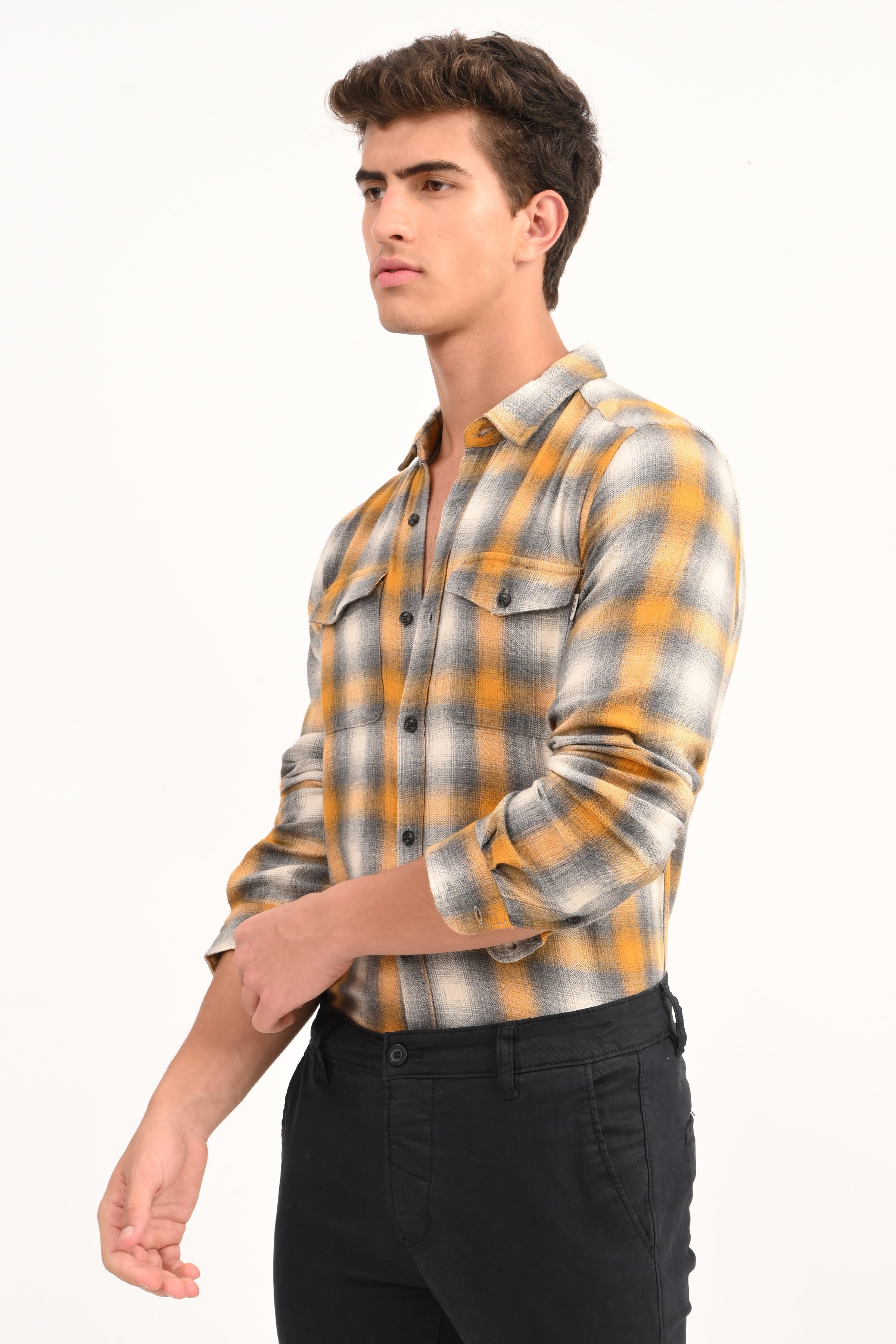 Mens Leton Chrome Yellow Flannel Check Shirt