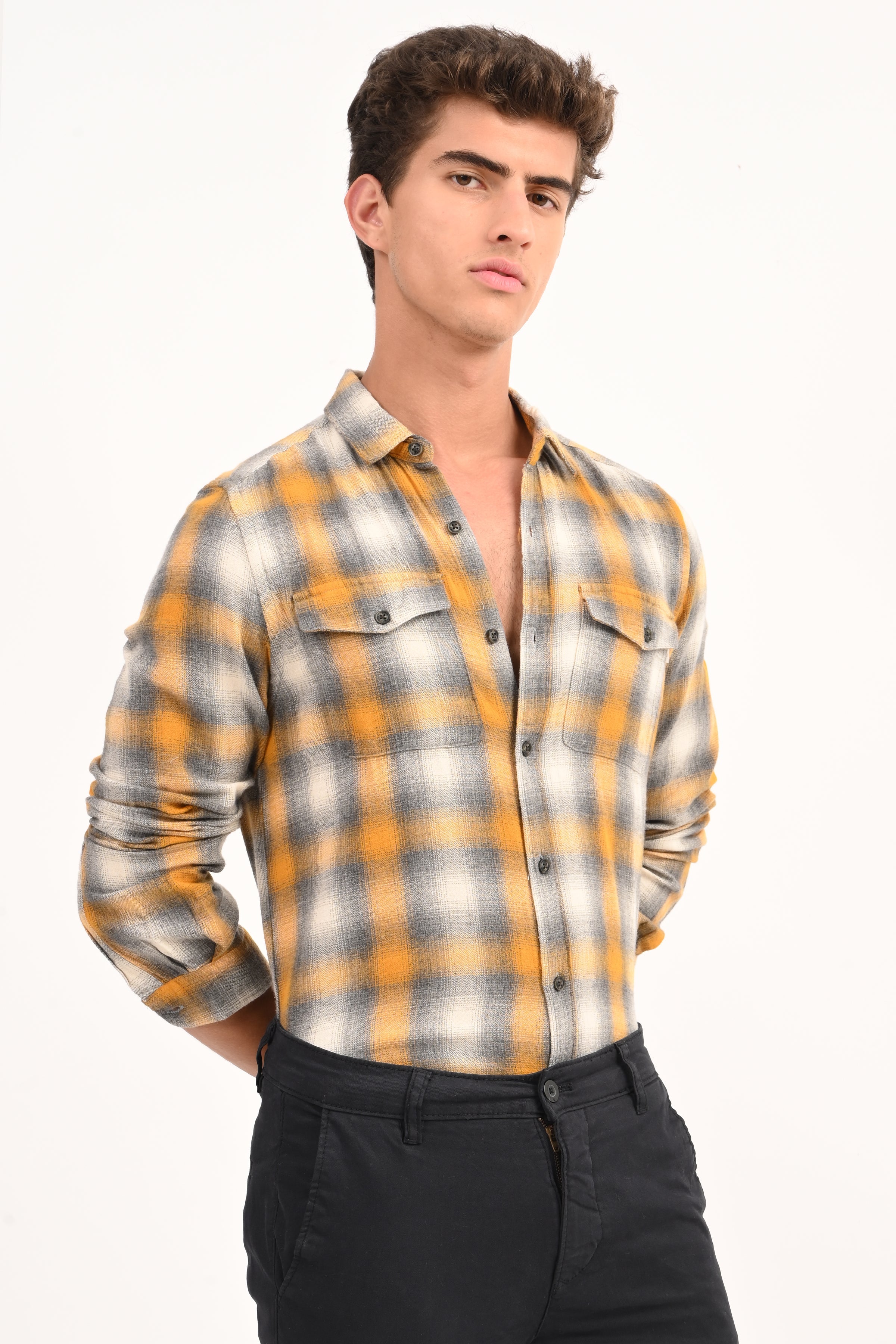Mens Leton Chrome Yellow Flannel Check Shirt