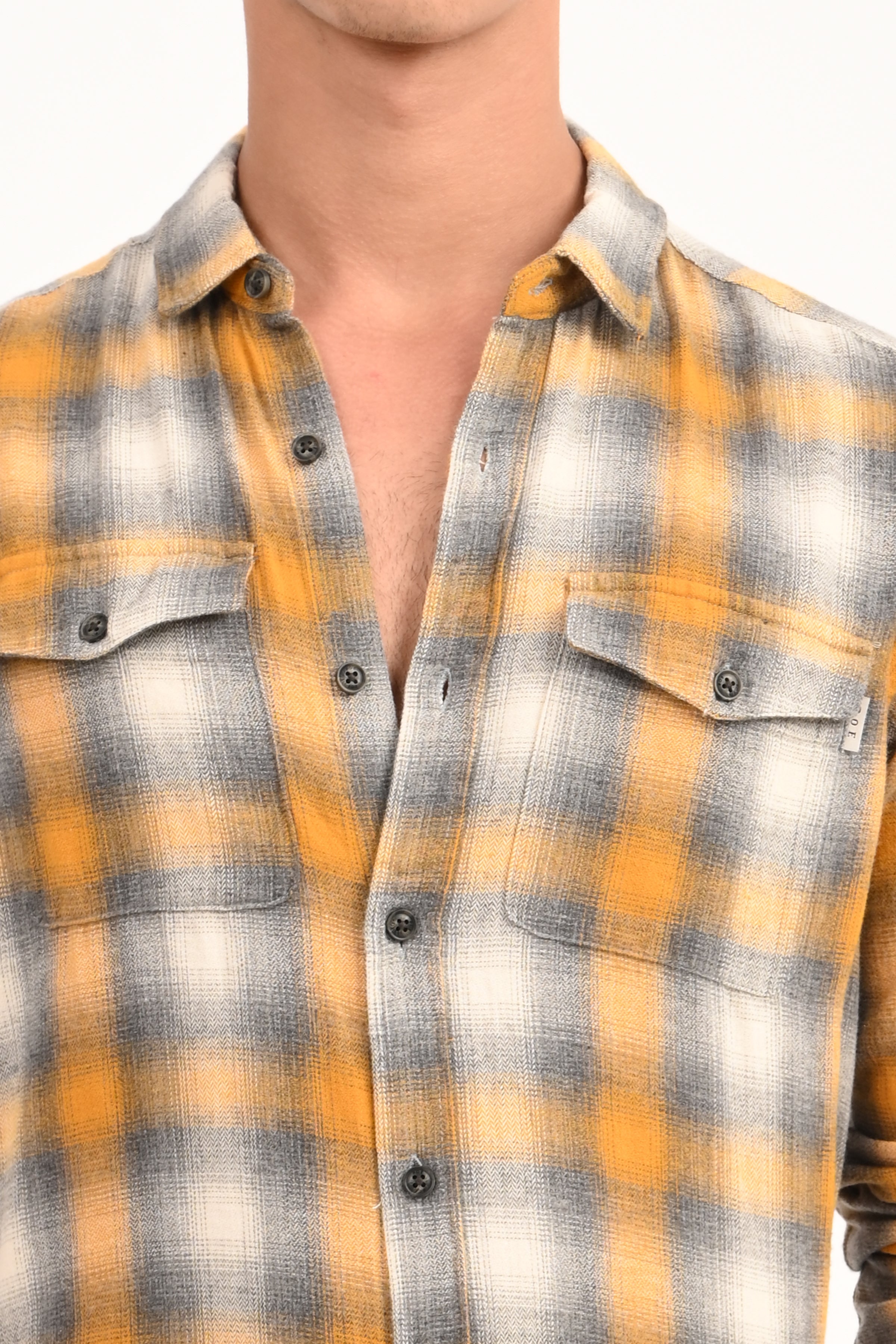 Mens Leton Chrome Yellow Flannel Check Shirt
