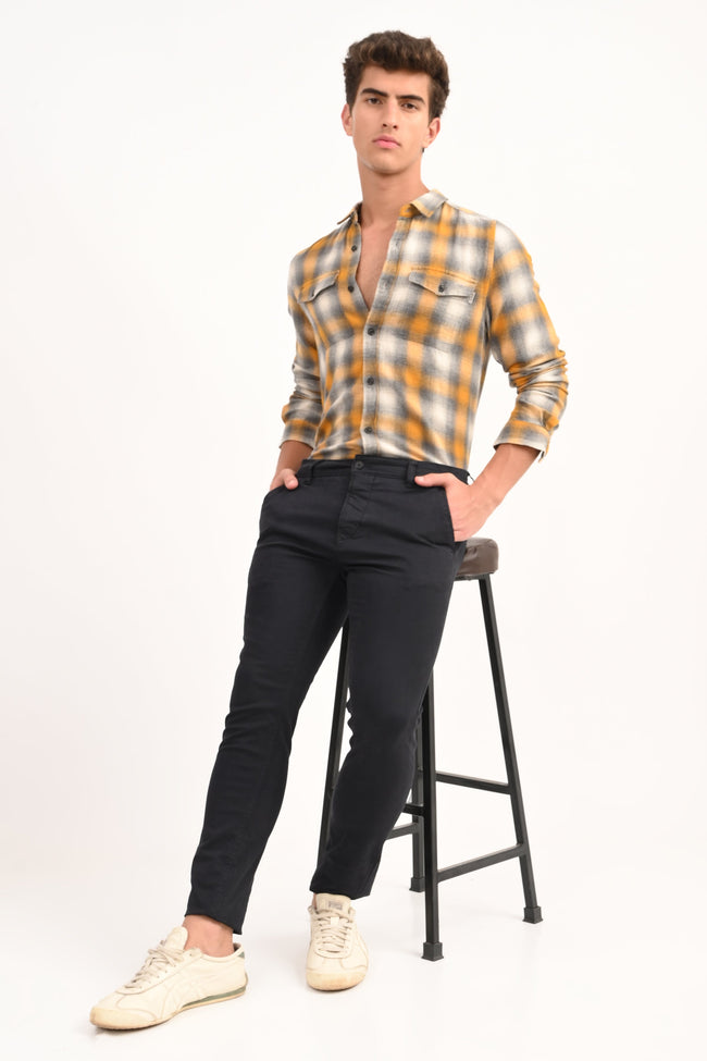 Mens Leton Chrome Yellow Flannel Check Shirt
