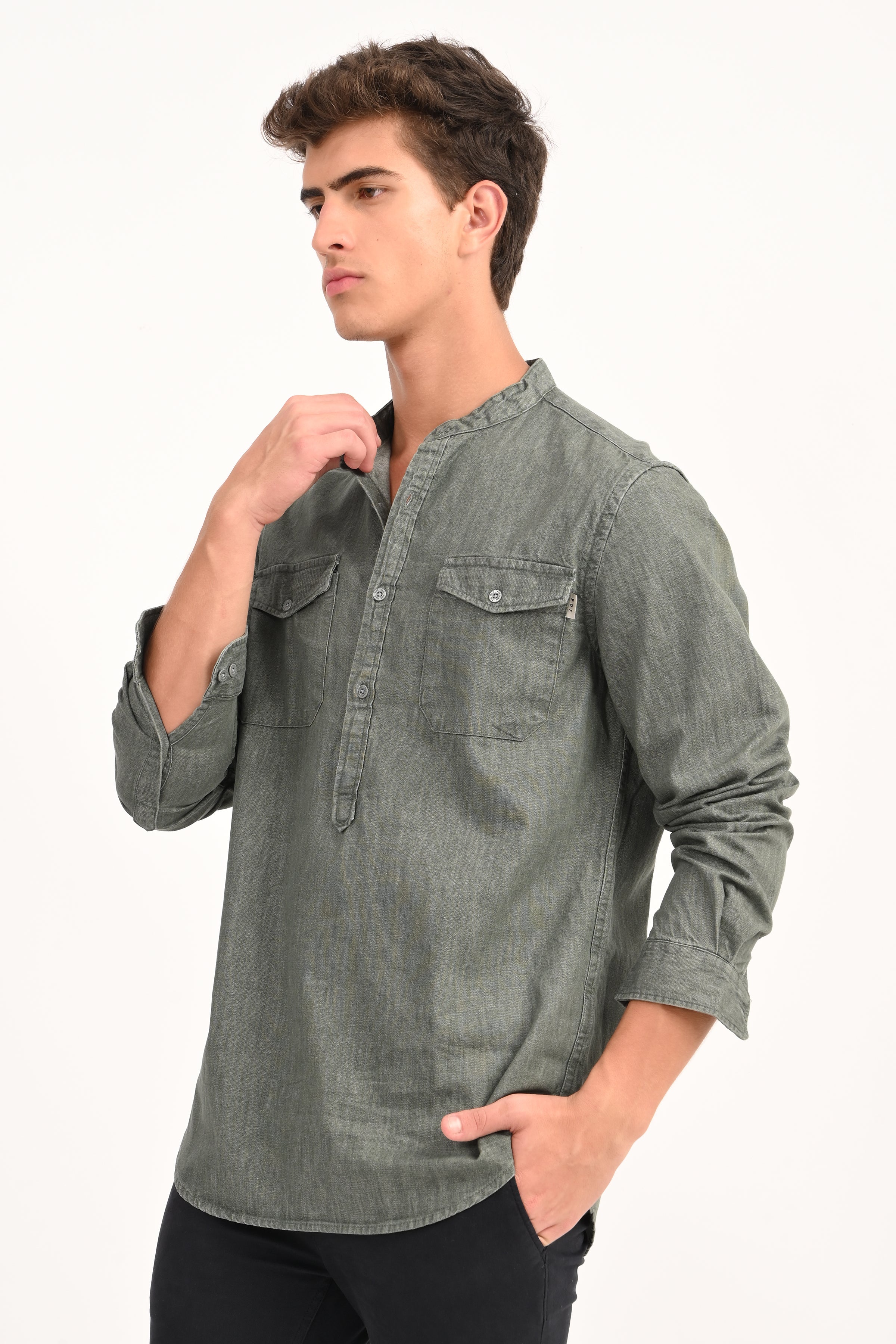 Men Detailed Denim Shirt