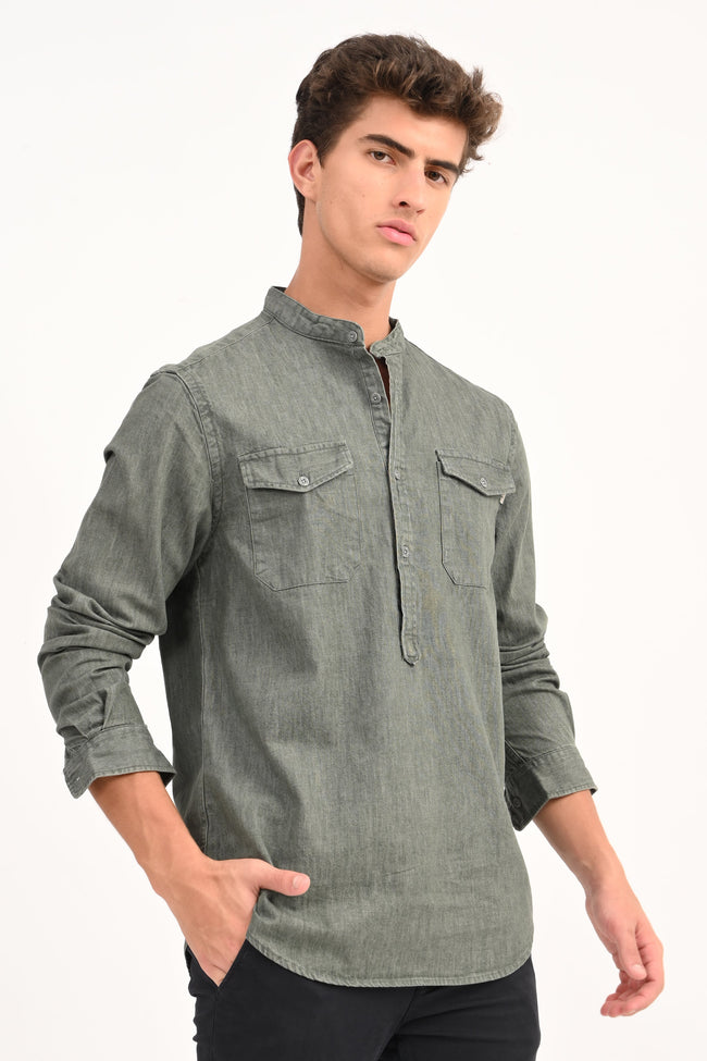 Men Detailed Denim Shirt