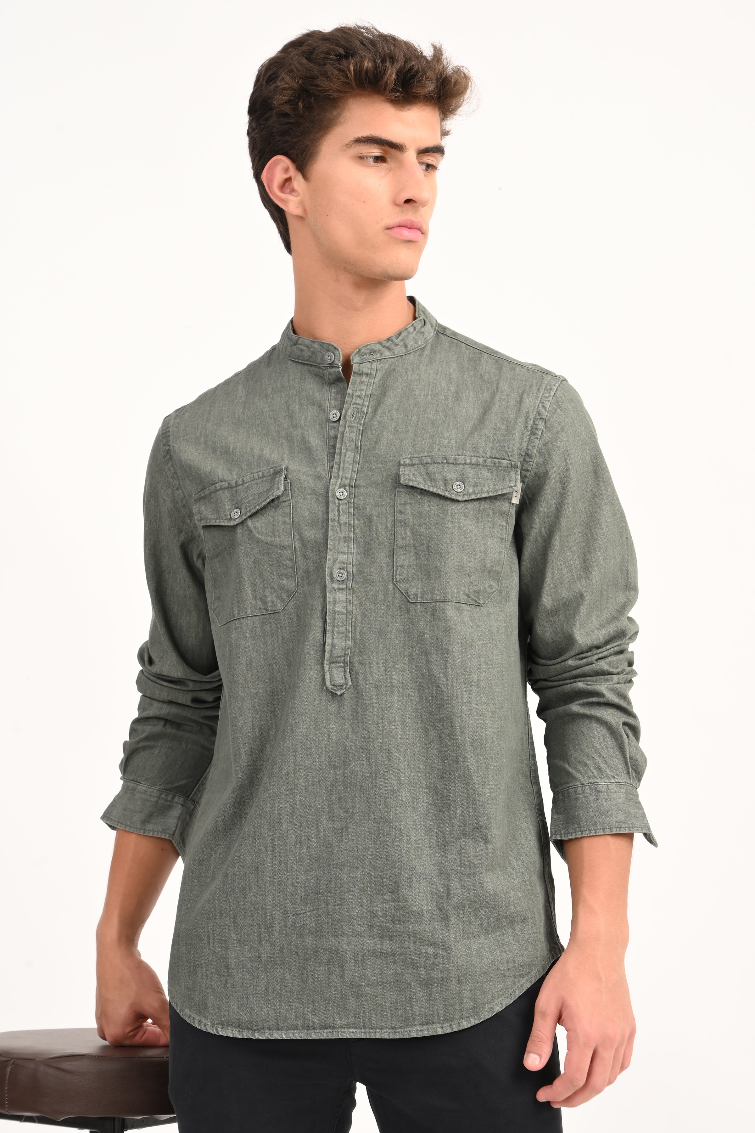 Men Detailed Denim Shirt