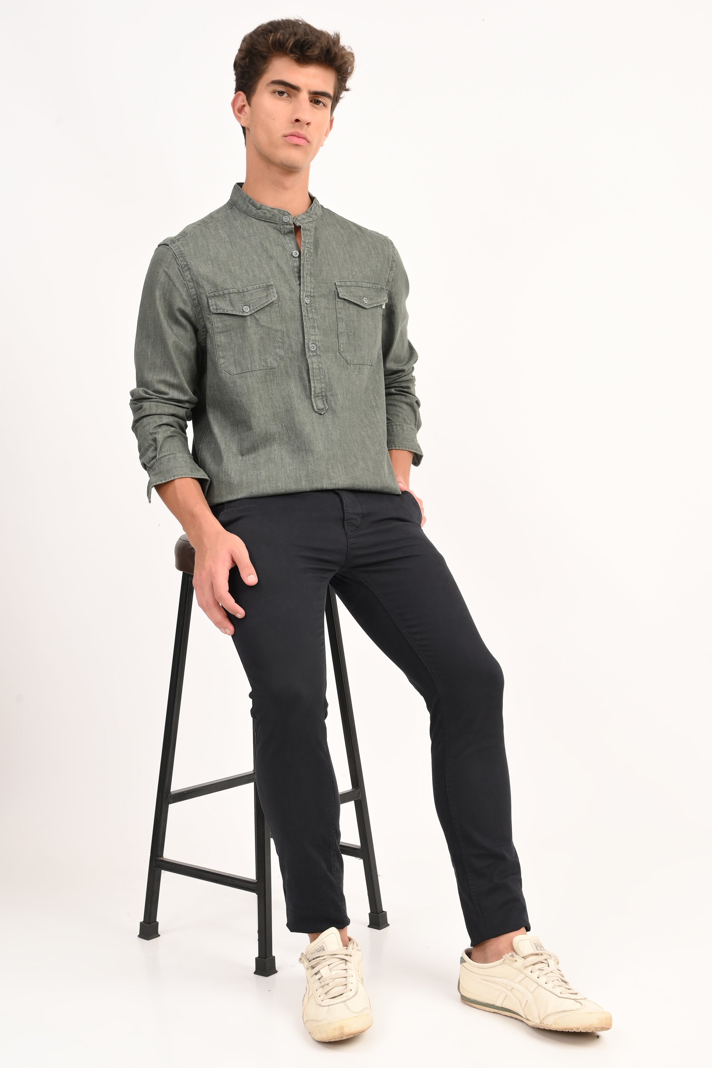 Men Detailed Denim Shirt