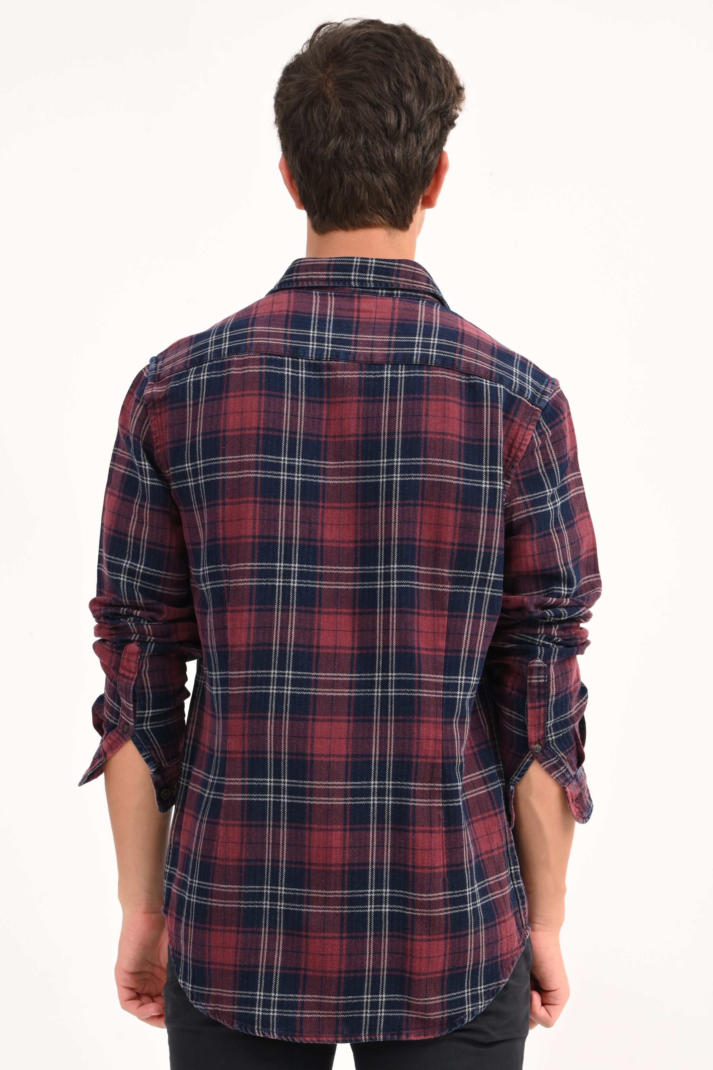 Mens Eddie Maroon Indigo Check Shirt