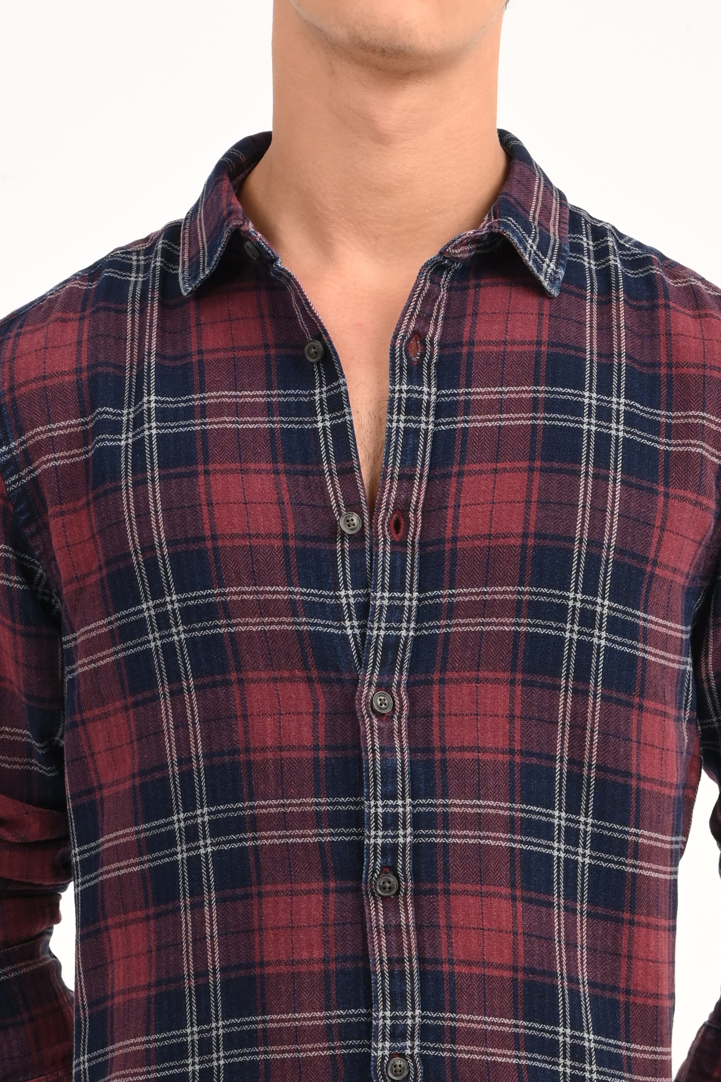 Mens Eddie Maroon Indigo Check Shirt