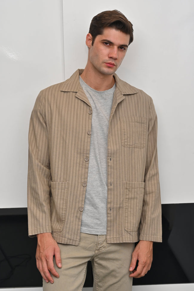 Men Striped Shacket