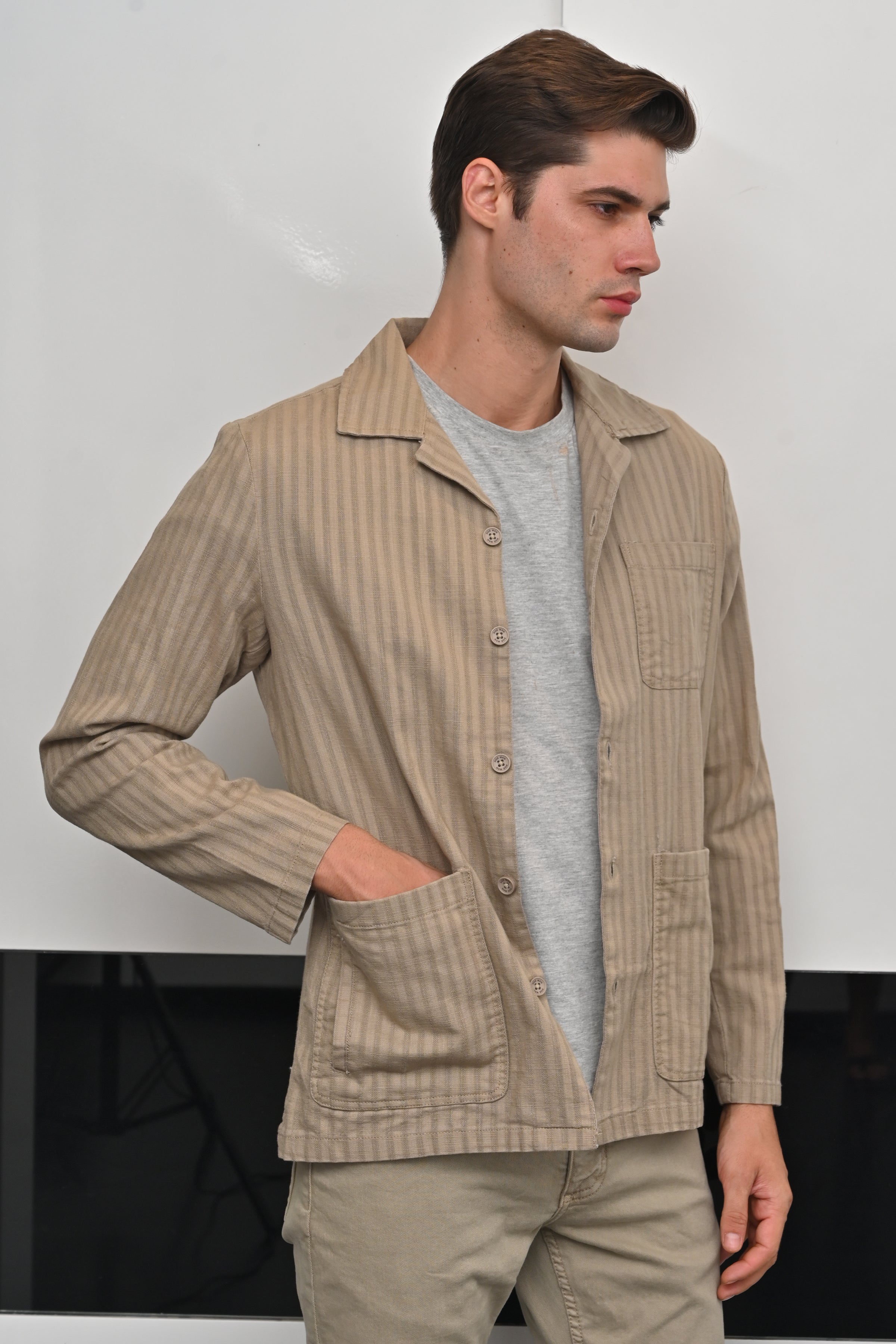 Men Striped Shacket
