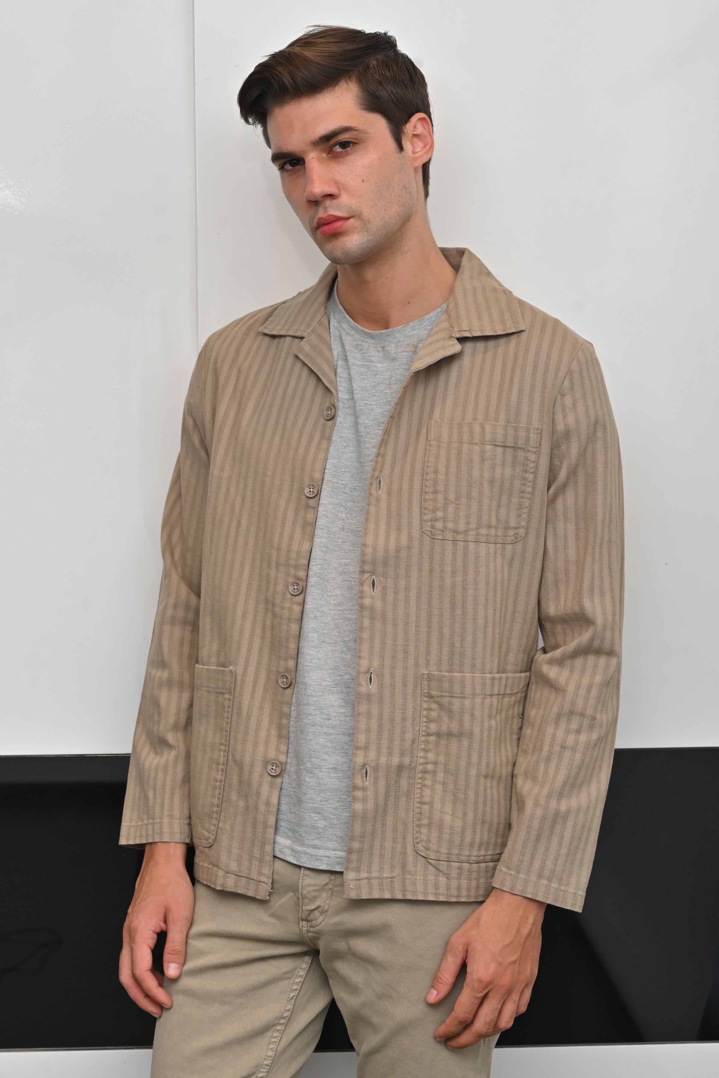 Men Striped Shacket