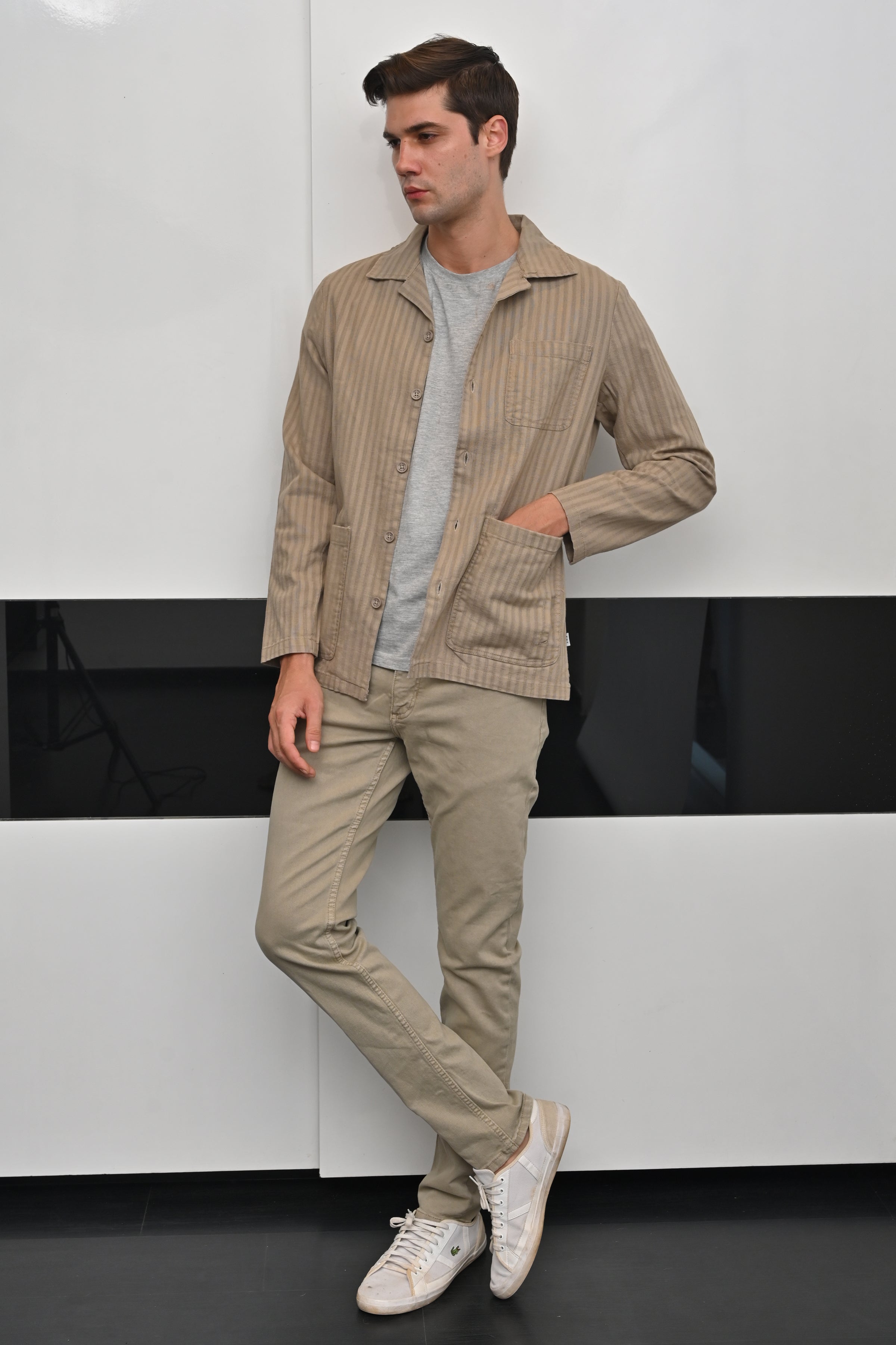 Men Striped Shacket