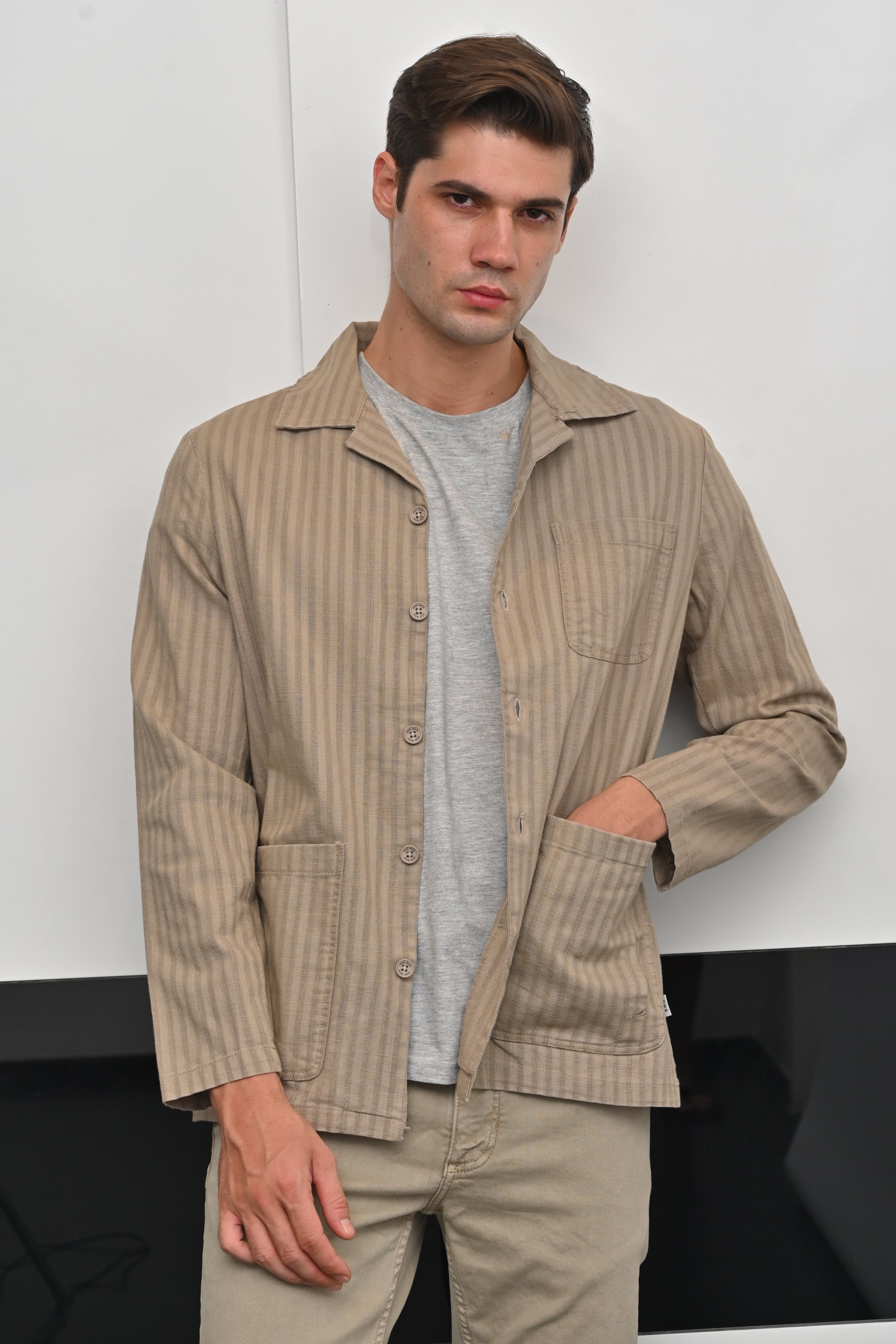Men Striped Shacket