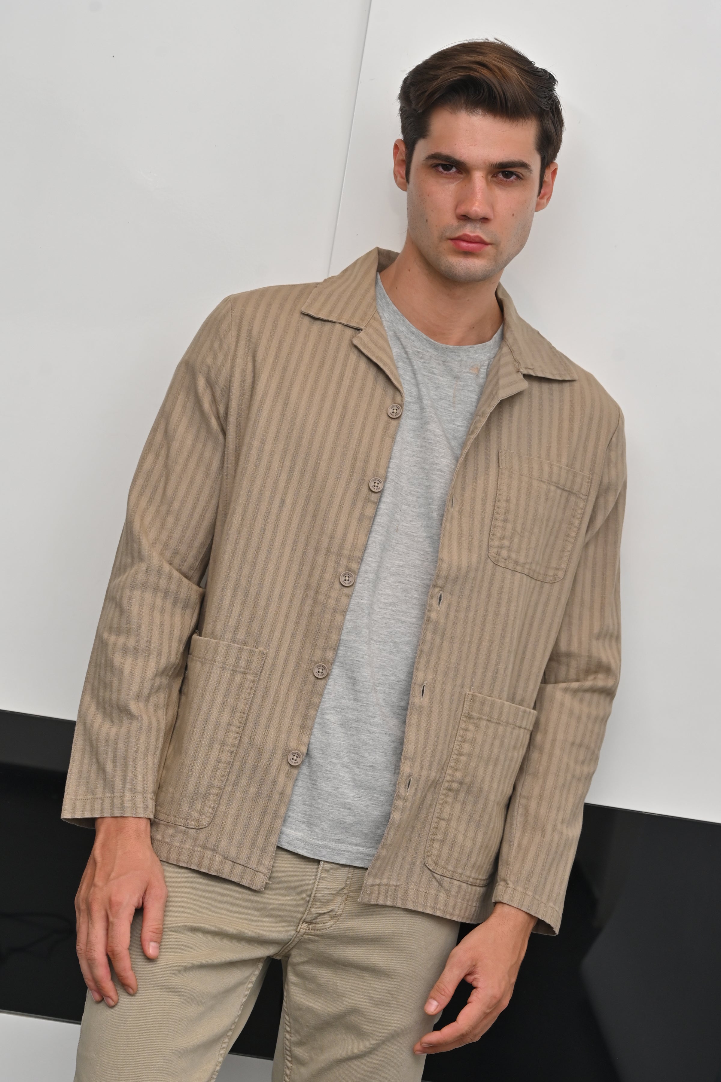 Men Striped Shacket