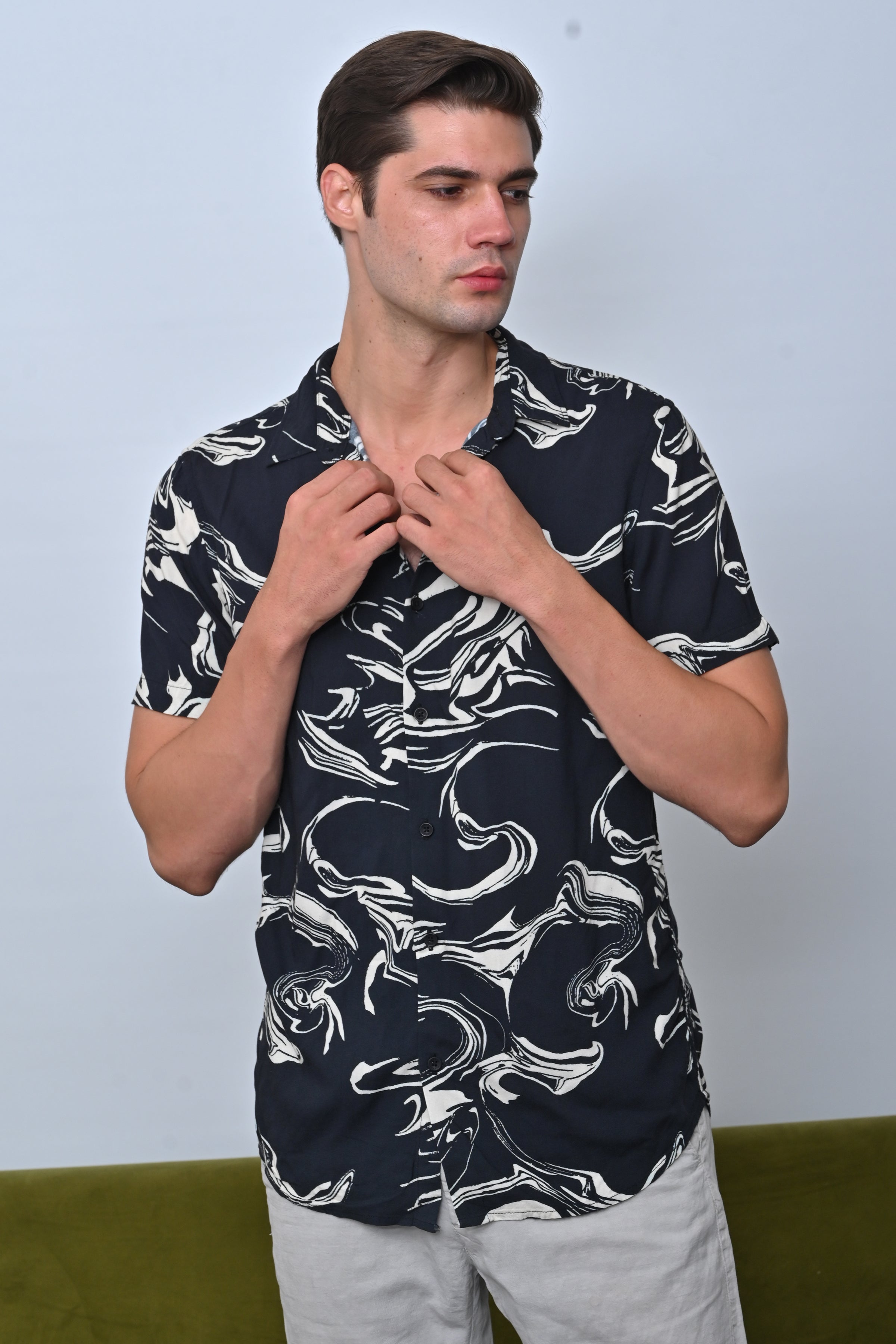 Men Tasgall Printed Shirt Black Fun