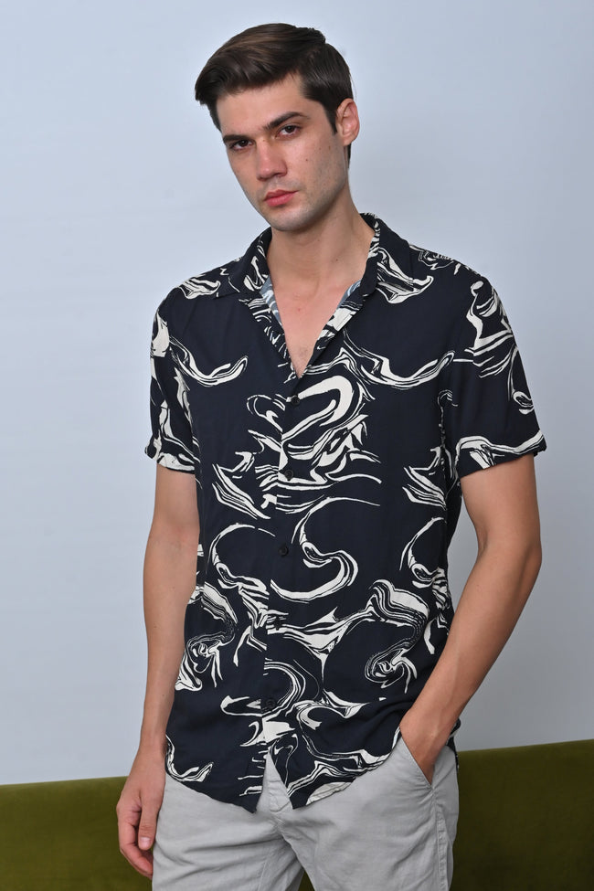 Men Tasgall Printed Shirt Black Fun
